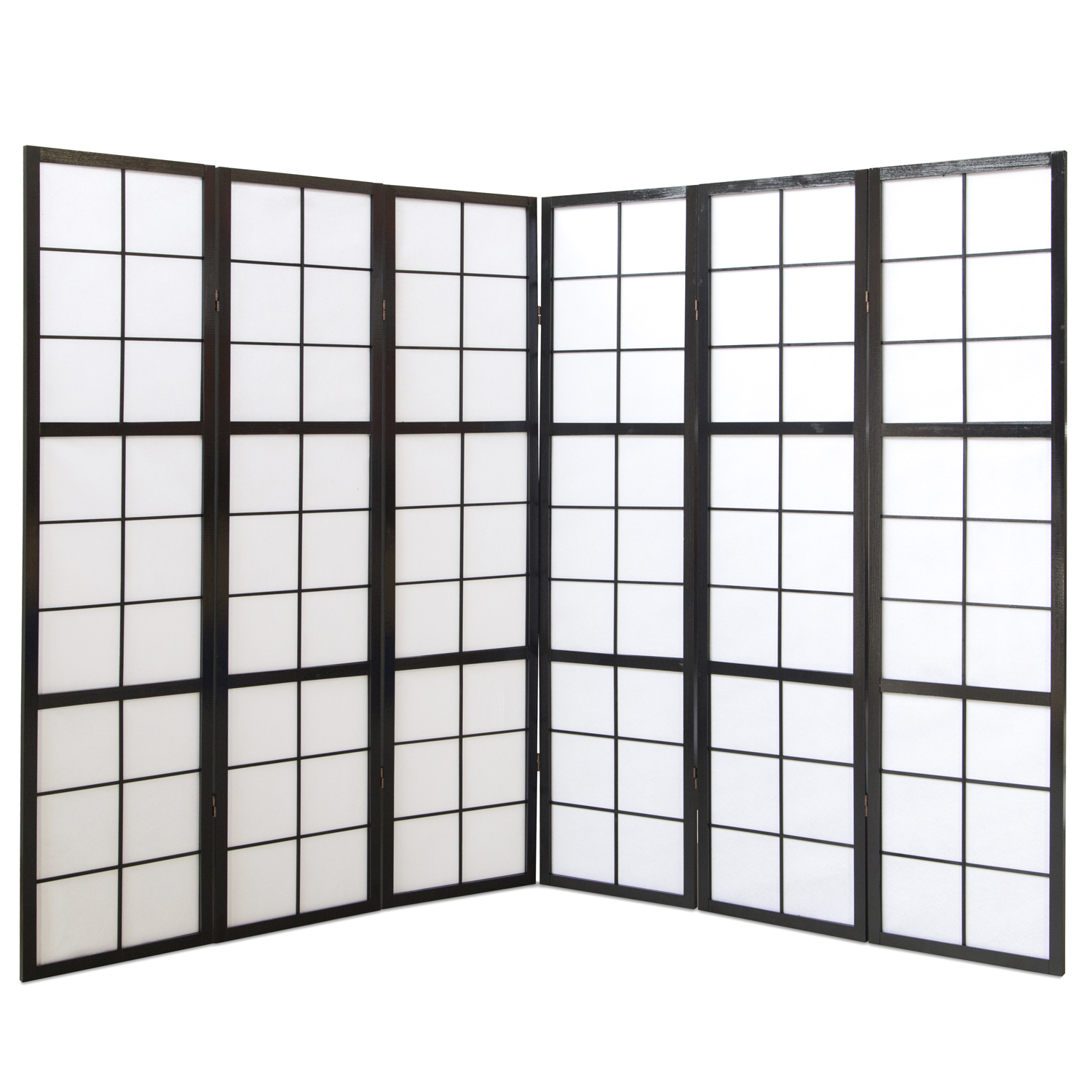 Paravent Black Shoji Rice Paper White | 6-panel | Wood | Room Divider Partition Privacy Screen