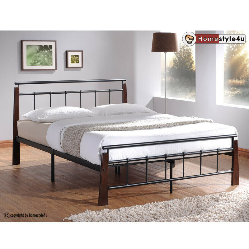 Metal Bed Iron Bed Double 180 x 200 Wood Slatted black brown bed frame 5072 Metal Bed Iron Bed Double 180 x 200 Wood Slatted black brown bed frame 5072