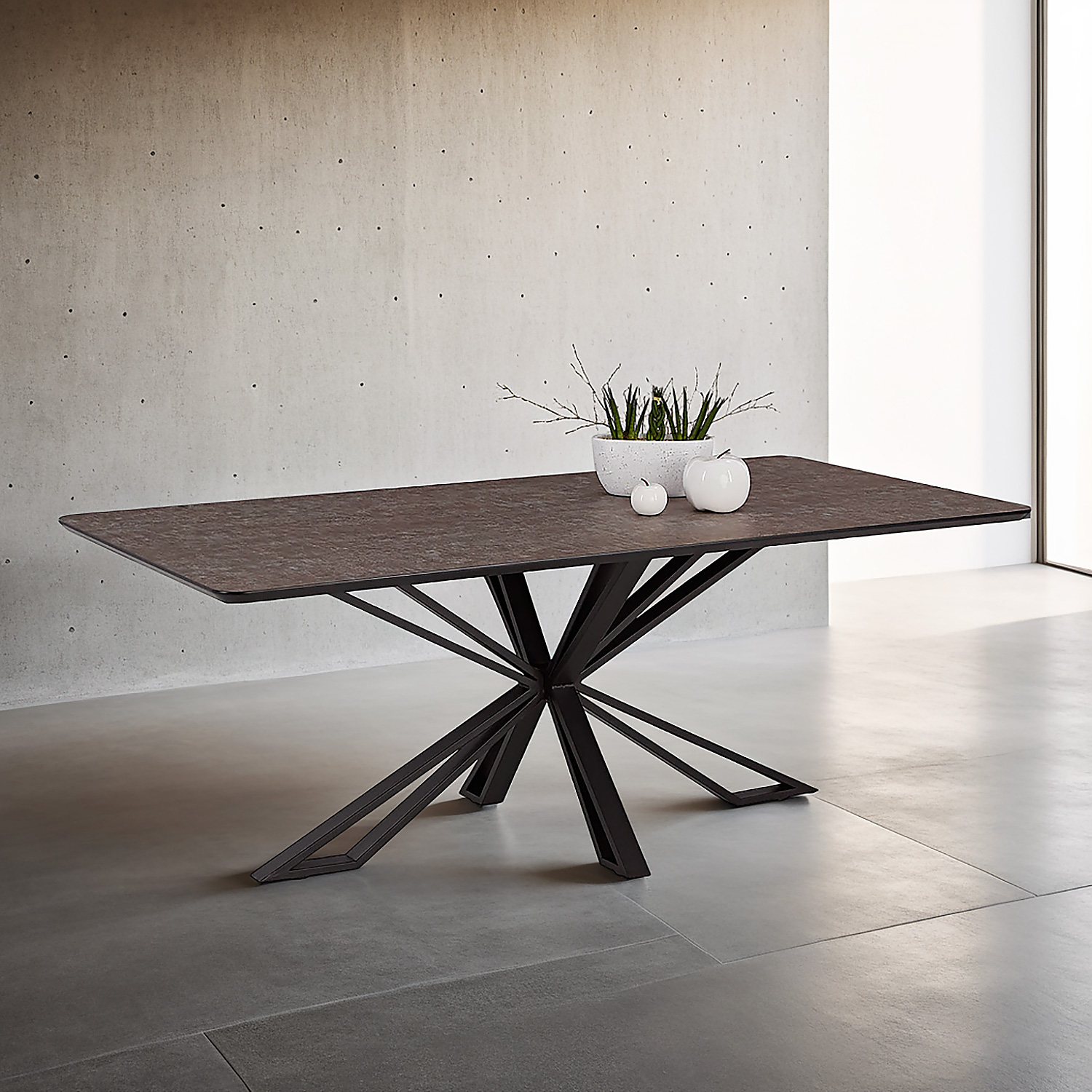 Modern Dining Table Kitchen Table 200x100 cm Brown Black Table 8 Seater Industrial Look