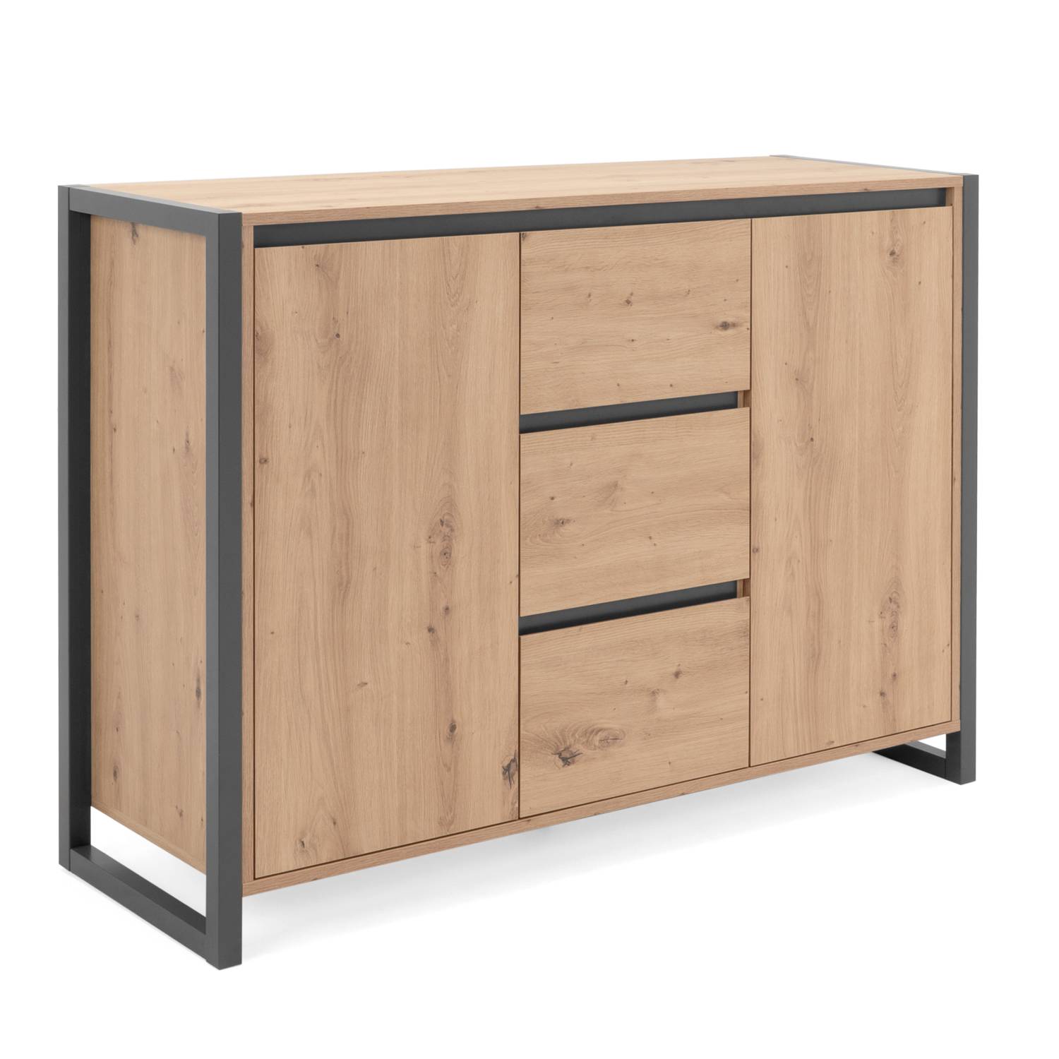 Sideboard Cupboard Storage Cabinet 3 Drawers Wood Oak Living Room Industrial Look