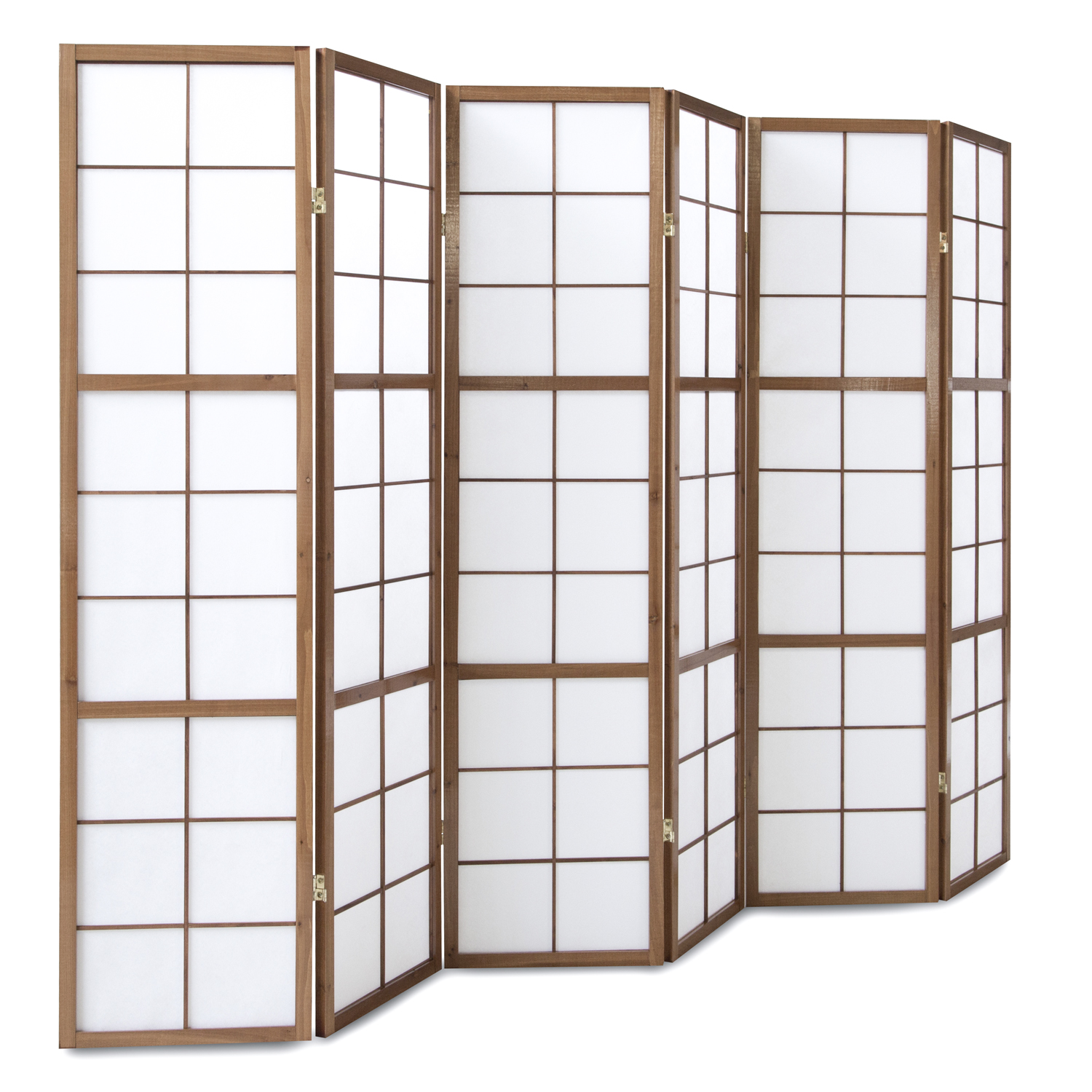 6-Panel Shoji Screen, Brown, 200 cm – Wooden Room Divider & Privacy Screen with White Rice Paper