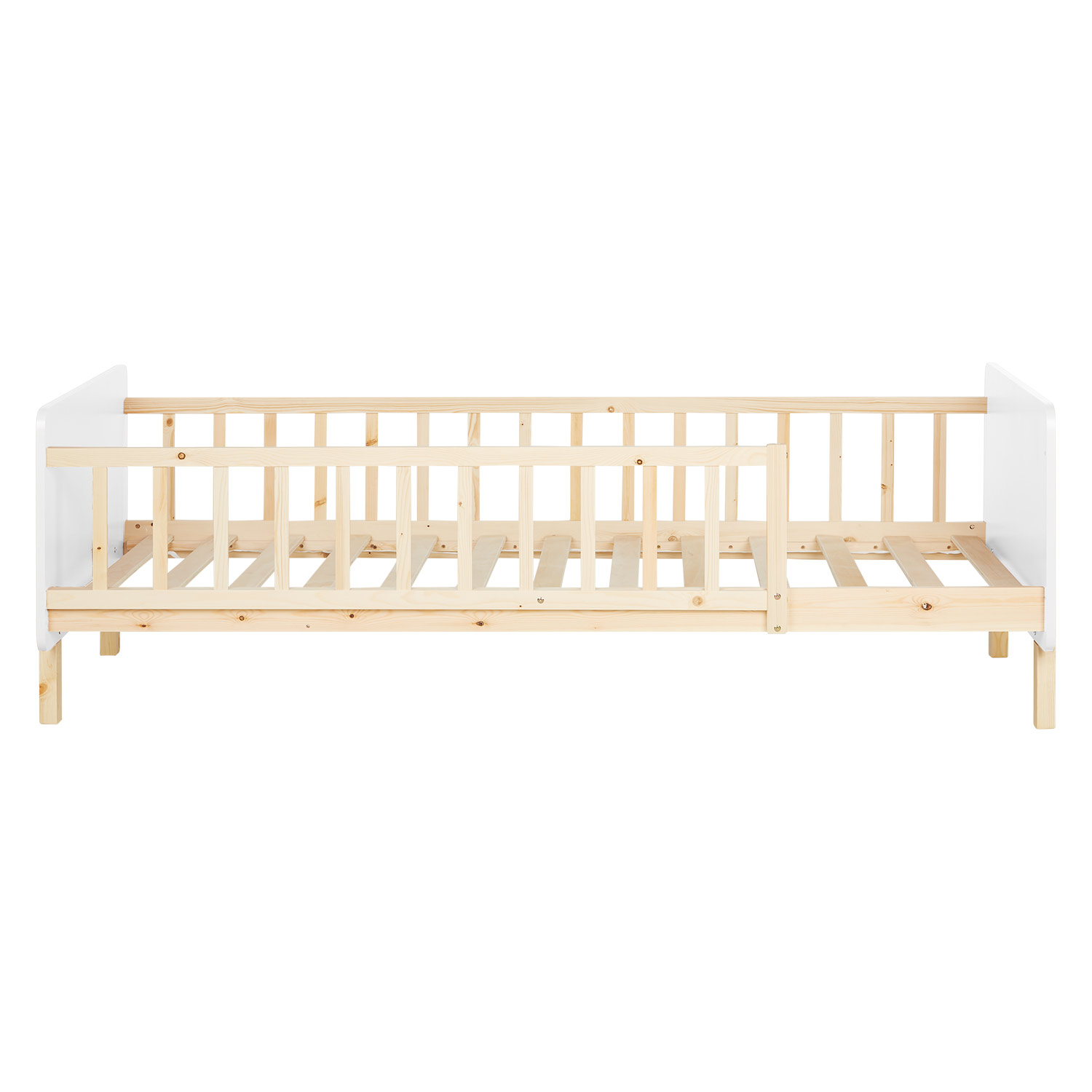 Single bed 90x200 cm White with Mattress Wooden Bed frame Toddler bed with safety rail Kids bed Childrens bed Slatted frame
