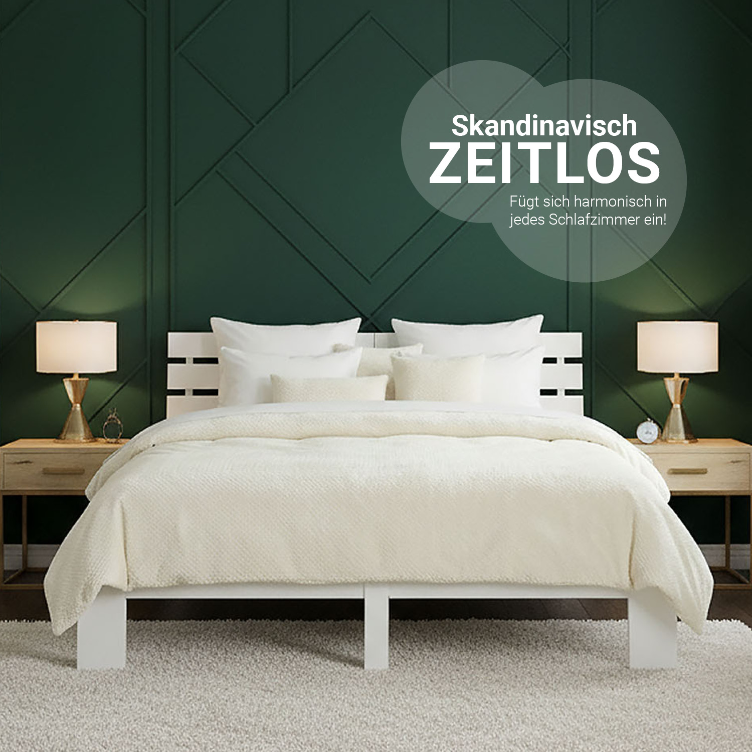 Wood Bed 140x200 cm White | Double Bed | with Slatted Frame | Solid | Kids Youth Guest Bedroom