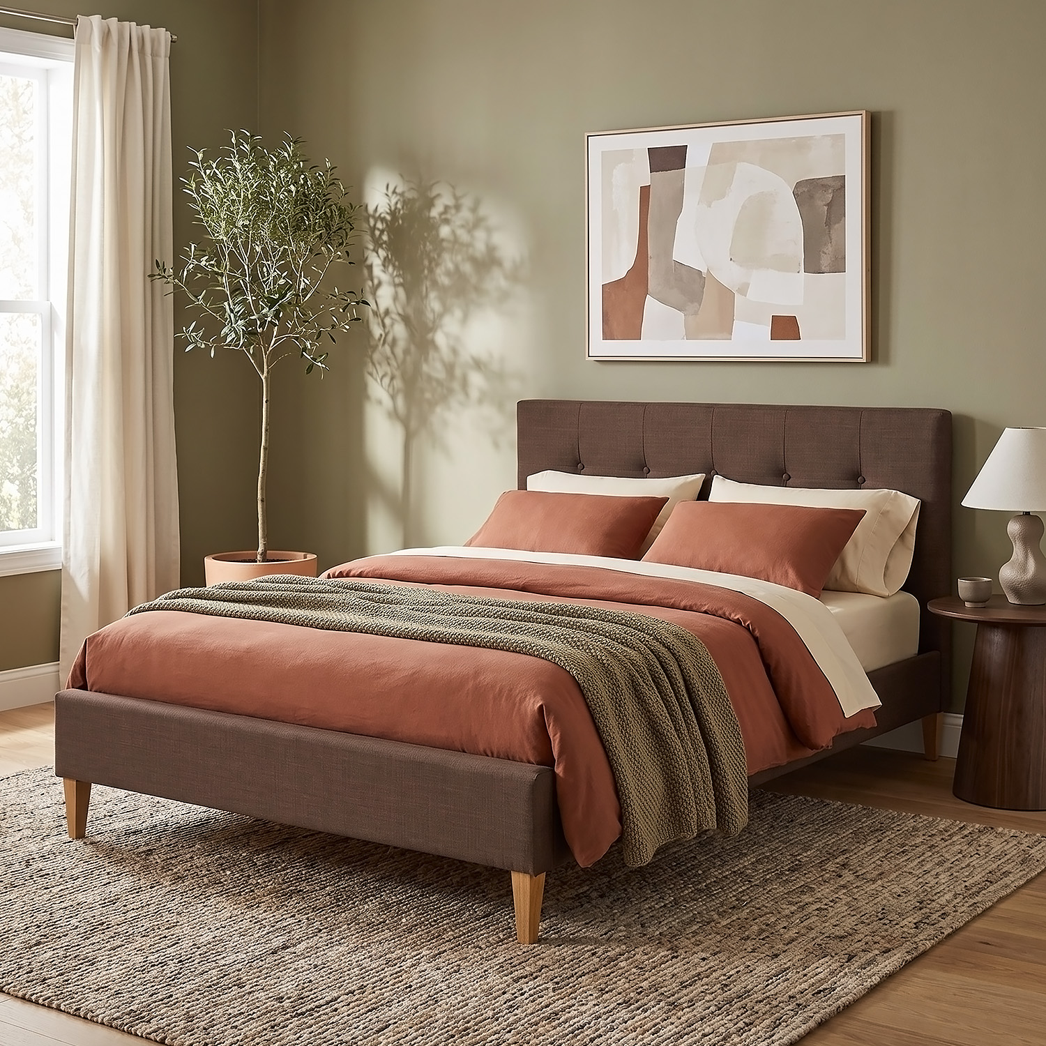 Upholstered Bed Bedside Table Slatted Frame Double Bed 140 160 180 x200 cm Bed Side Table Black Grey Brown