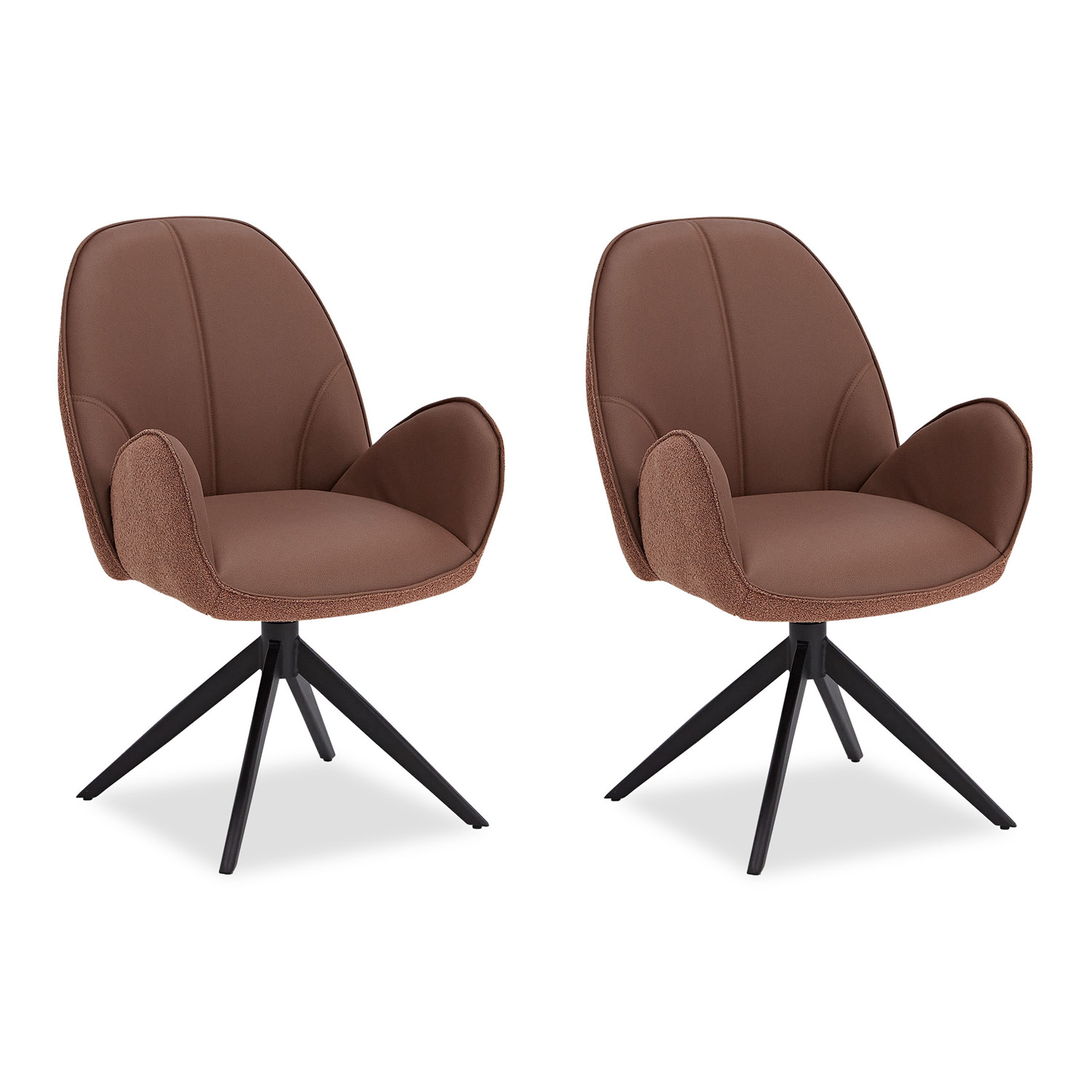 Dining Chair Set of 2 Modern Egg Chairs Bouclé Leather Brown Armchairs Dining Room Chairs Upholstered Chairs Eames Chairs