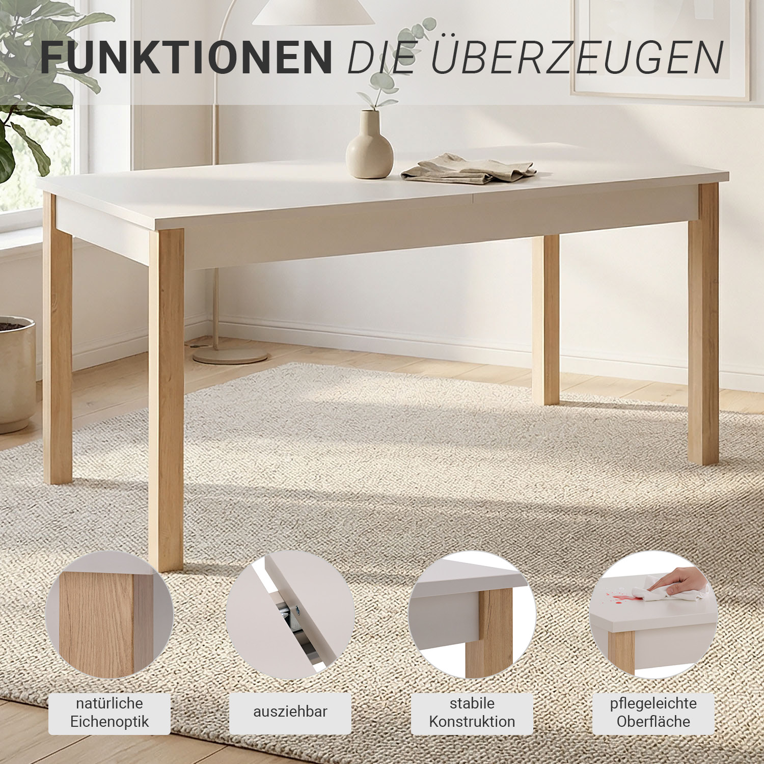 Ausziehbarer Esstisch 160–200 cm in Kaschmir-Dekor