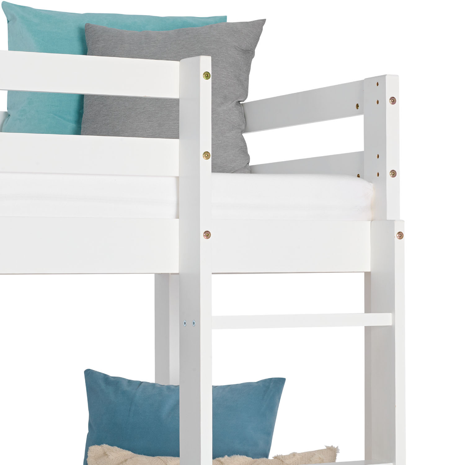 Triple Bunk Bed 90x200 with Mattresses Children´s Bed High Sleeper Cot White Wood Loft Bed Kids Bed