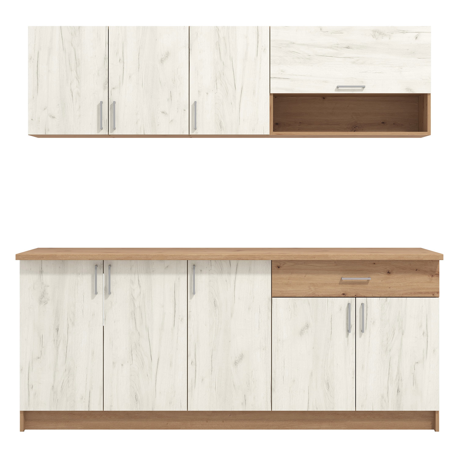 Kitchen Unit without Appliances 200 cm White Shabby | Oak | Single Kitchen | Mini Kitchen | Built-in Kitchen
