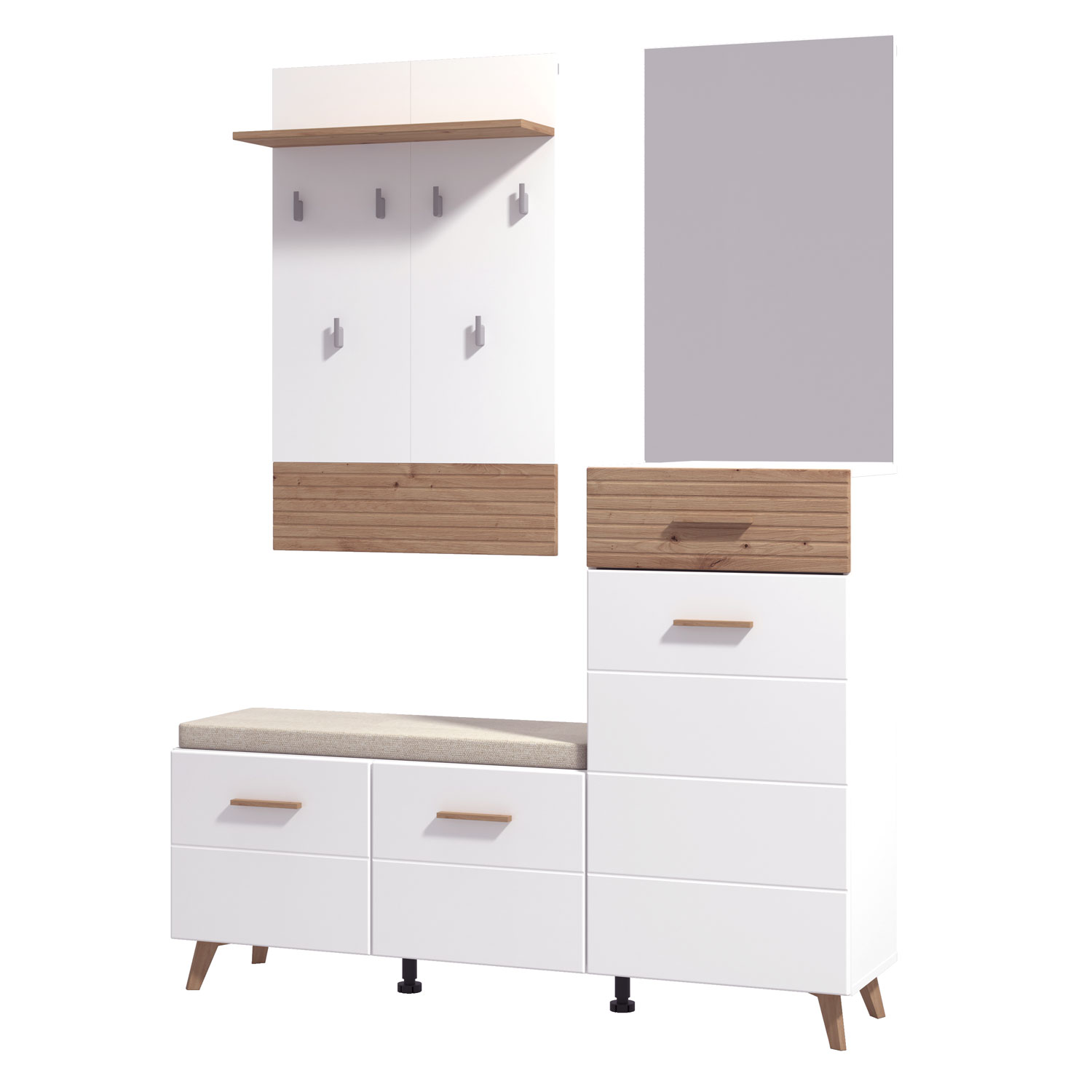 Wardrobe Hallway Furniture 3 Piece Set Hall Unit Hallway Wardrobe White Oak Wood