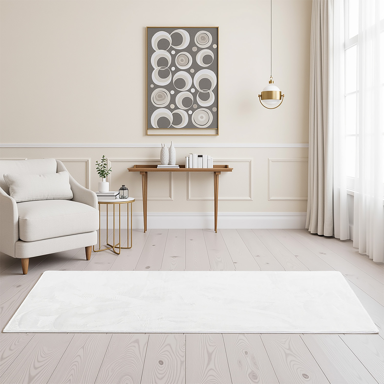 Soft White Rug 120x180 cm – Modern Short Pile Living Room Rug – Non Slip Bedroom Carpet – Washable Fluffy Area Rug