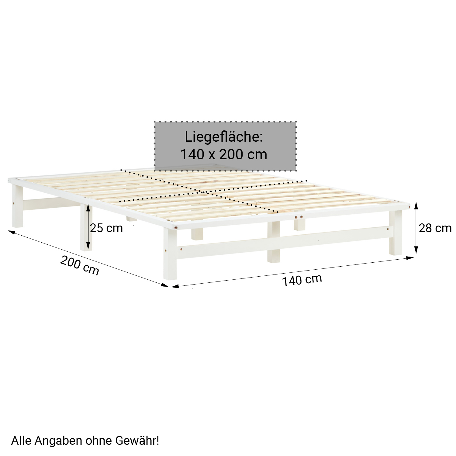 Pallet Bed 140x200 cm White with Drawers & Slatted Base – Solid Wood Double Bed with Storage
