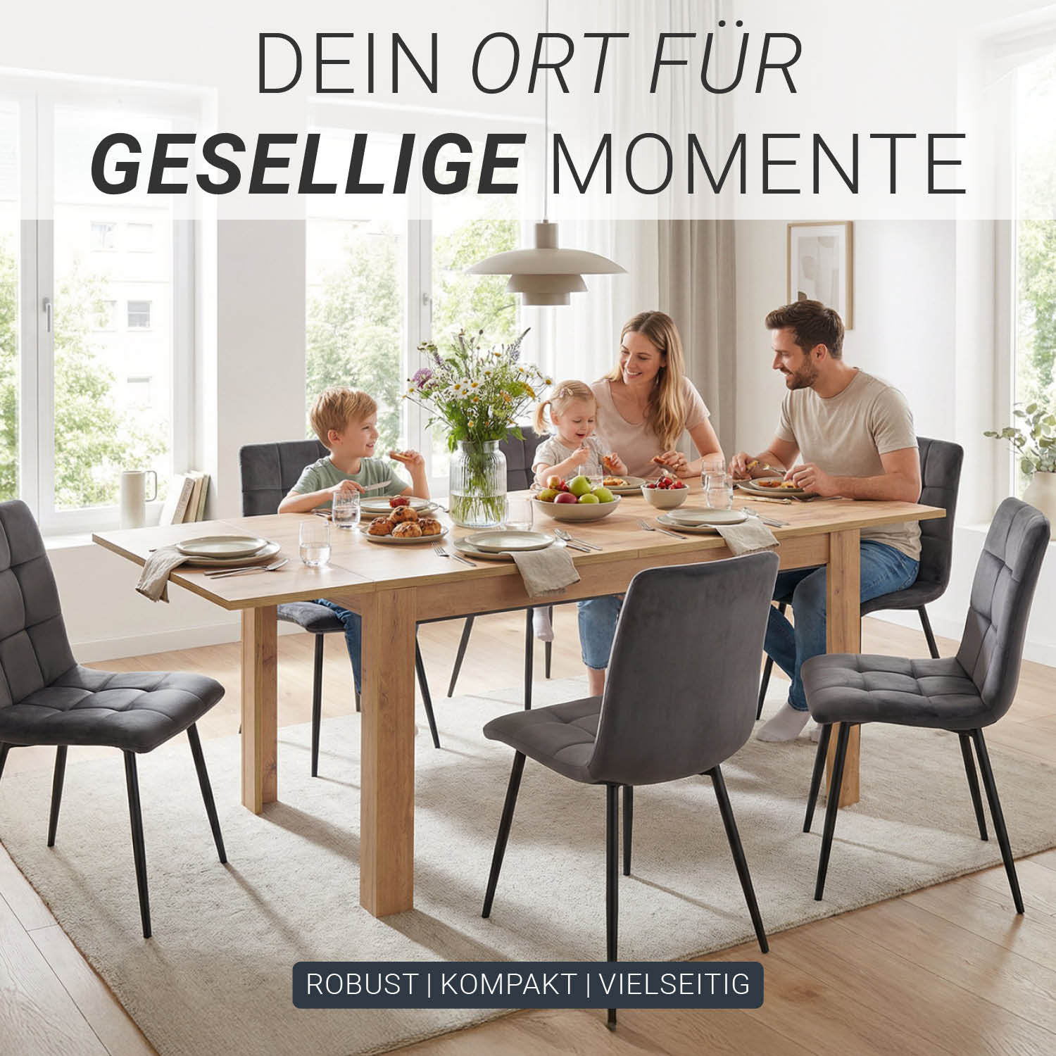 Modern Dining Table Kitchen Table Wooden Table 135x86 cm Wotan Oak 8 Seater Extendable