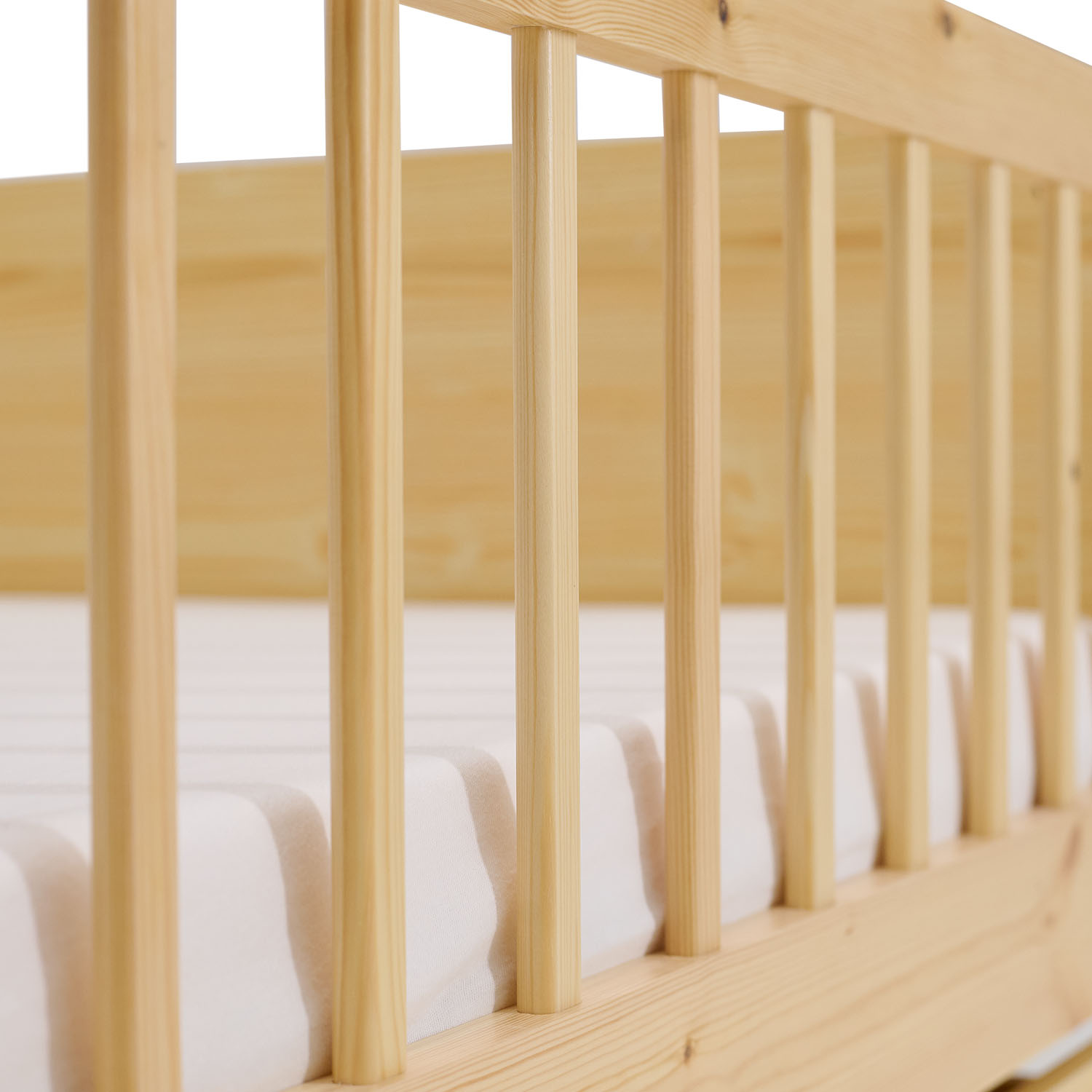 Children's Bed 90x200 cm Natural | Wooden bed with mattress | Single Bed | 2 drawers | Fall Protection