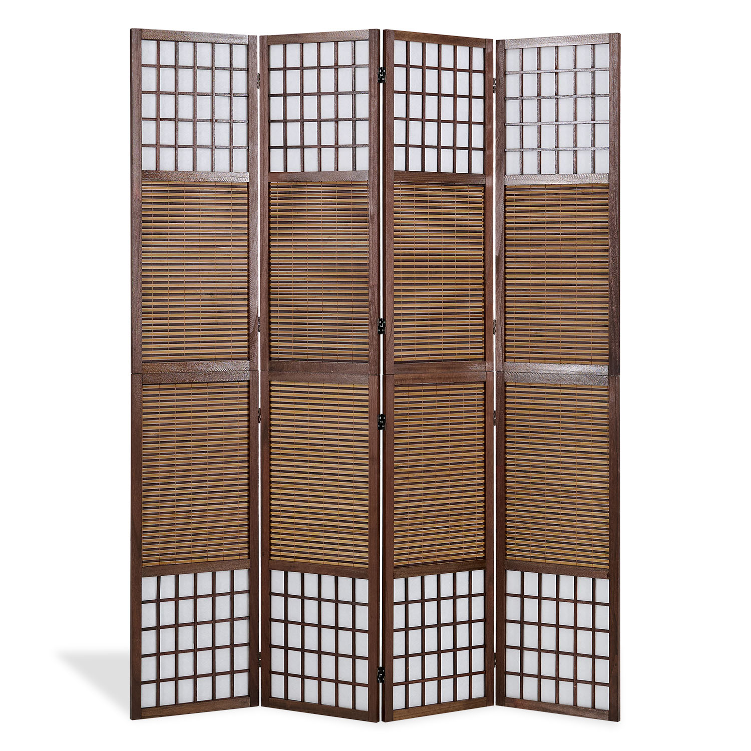 Paravent Brown Bamboo Shoji Rice Paper White Height 200 cm | 4-panel | Wood | Room Divider Partition Privacy Screen