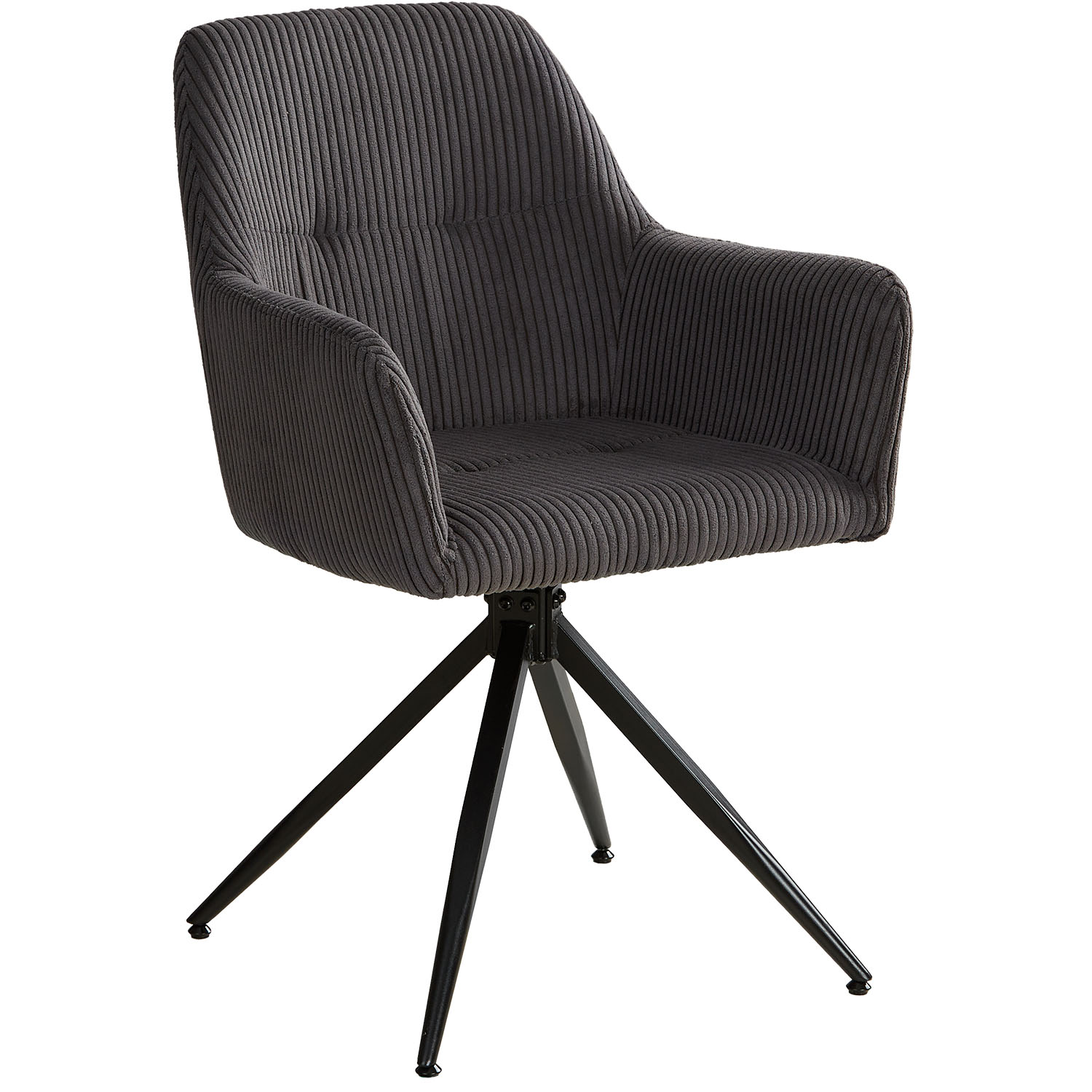 Set of 6 swivel upholstered chairs in corduroy gray with armrests – Modern dining chairs with a retro look