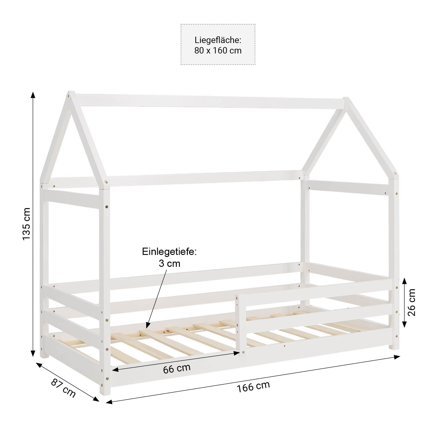 Children's Bed 80x160 cm with Mattress House Bed with Barriers Childrens Single Bed Montessori Bed Treehouse Bed