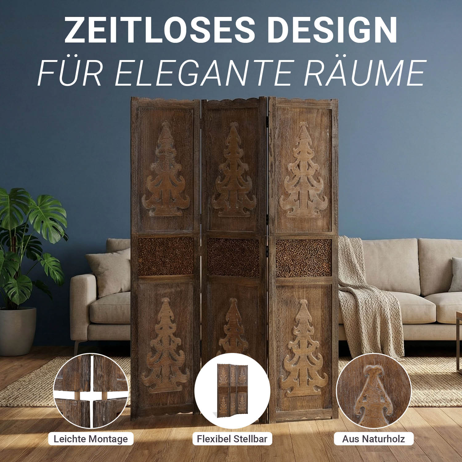 Paravent Brown Decorations | 3-panel | Wood | Room Divider Partition Privacy Screen