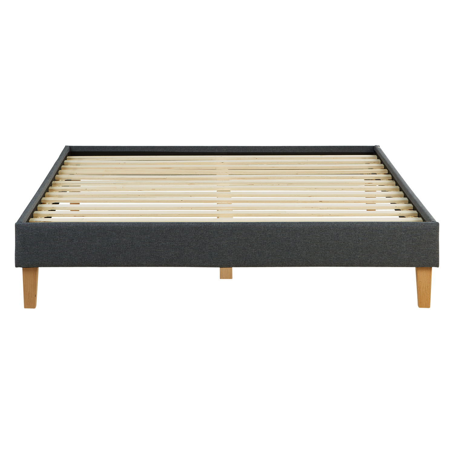 Upholstered bed 140x200 cm grey | futon bed | with slatted frame | double fabric bed frame
