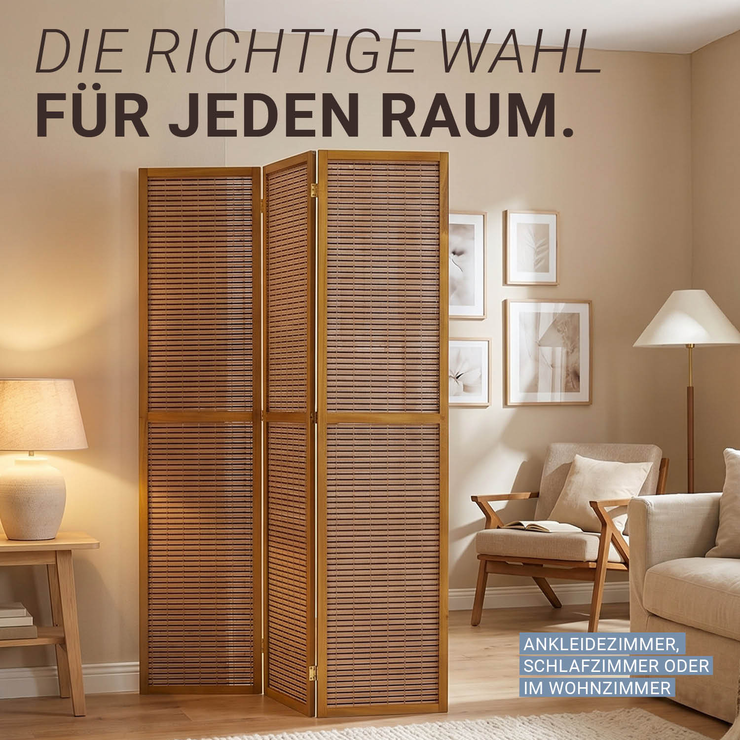 Brown Wooden Screen (3-panel) – Stylish Wooden Room Divider & Privacy Screen