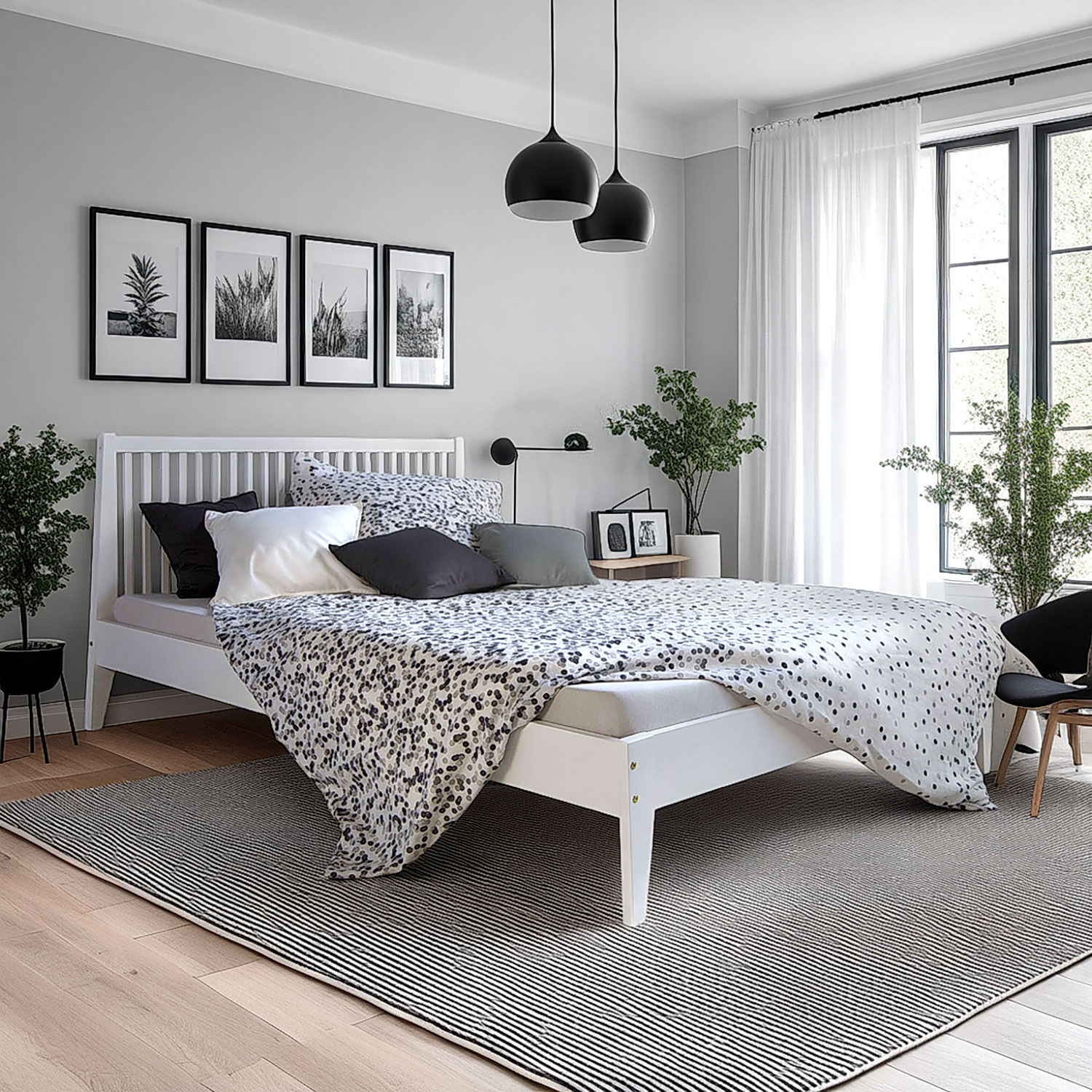 Wood Bed 140x200 cm White | Double Bed | with Slatted Frame | Scandinavian Style | Kids Youth Guest Bedroom