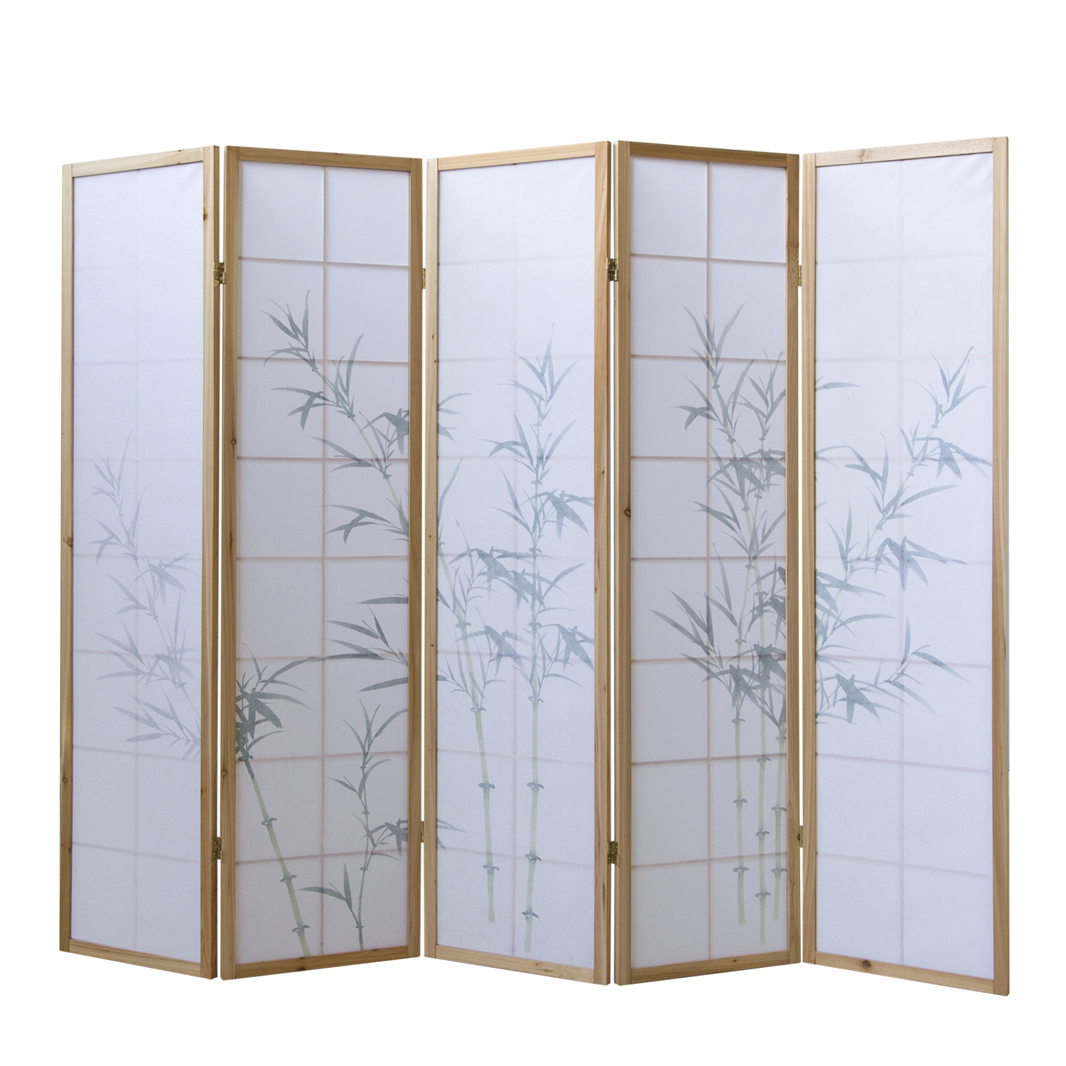 Paravent Natural Bamboo Pattern Print | 5-panel | Wood | Room Divider Partition Privacy Screen
