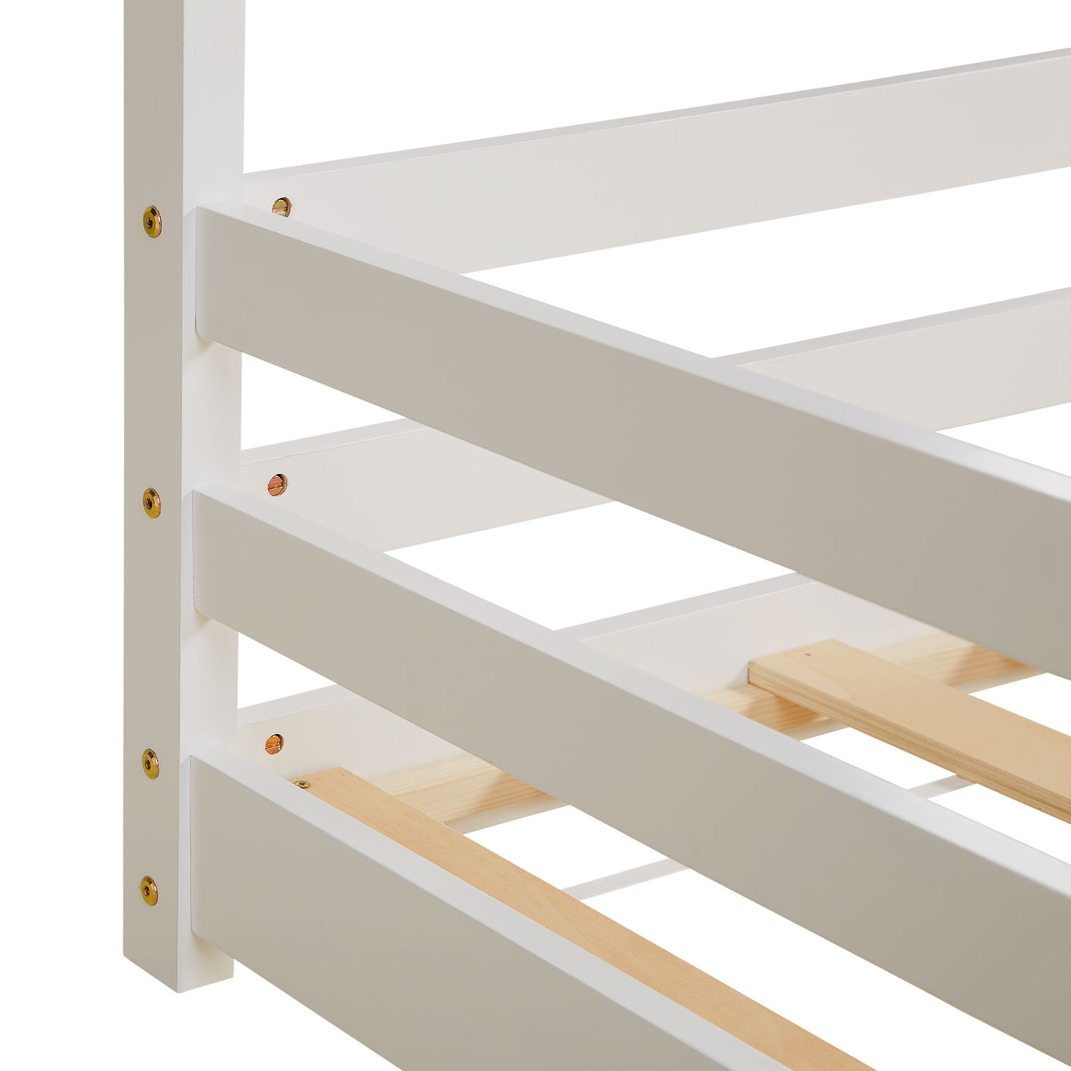 Children's Bed 90x200 cm White | House Bed with Fall Protection | Montessori | Single Bed | with Slatted Frame | Wood