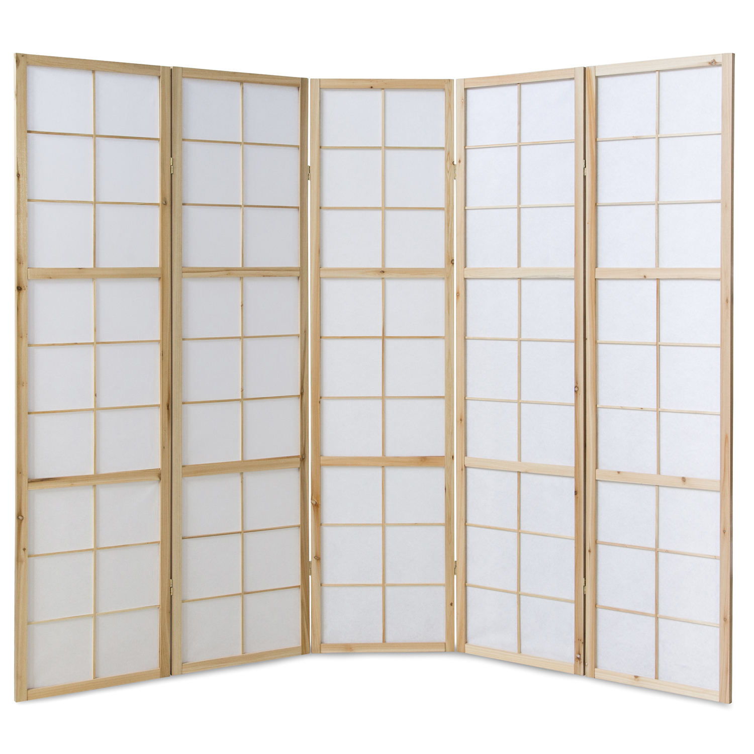Paravent Natural Shoji Rice Paper White | 5-panel | Wood | Room Divider Partition Privacy Screen