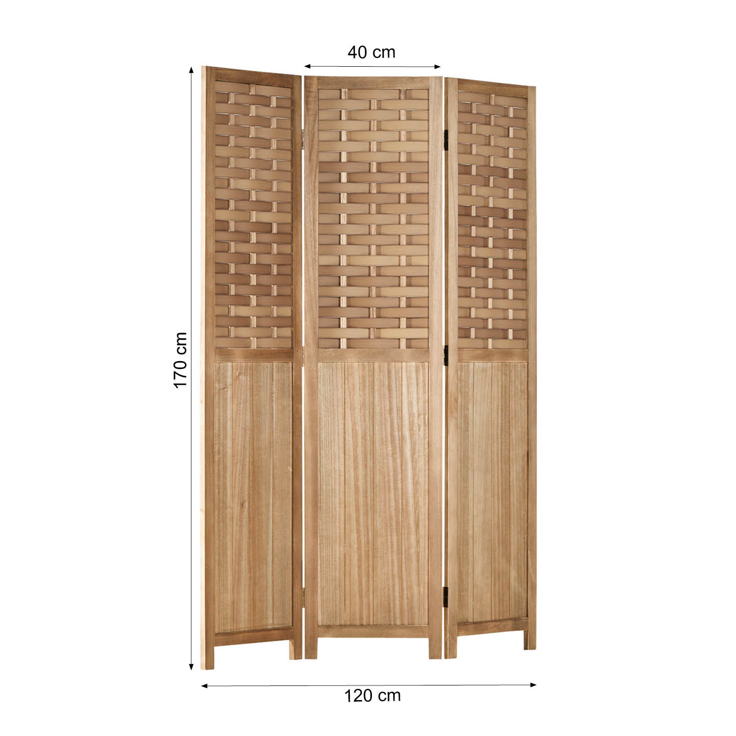 Paravent Light Brown Rattan-Style | 3-panel | Wood | Room Divider Partition Privacy Screen