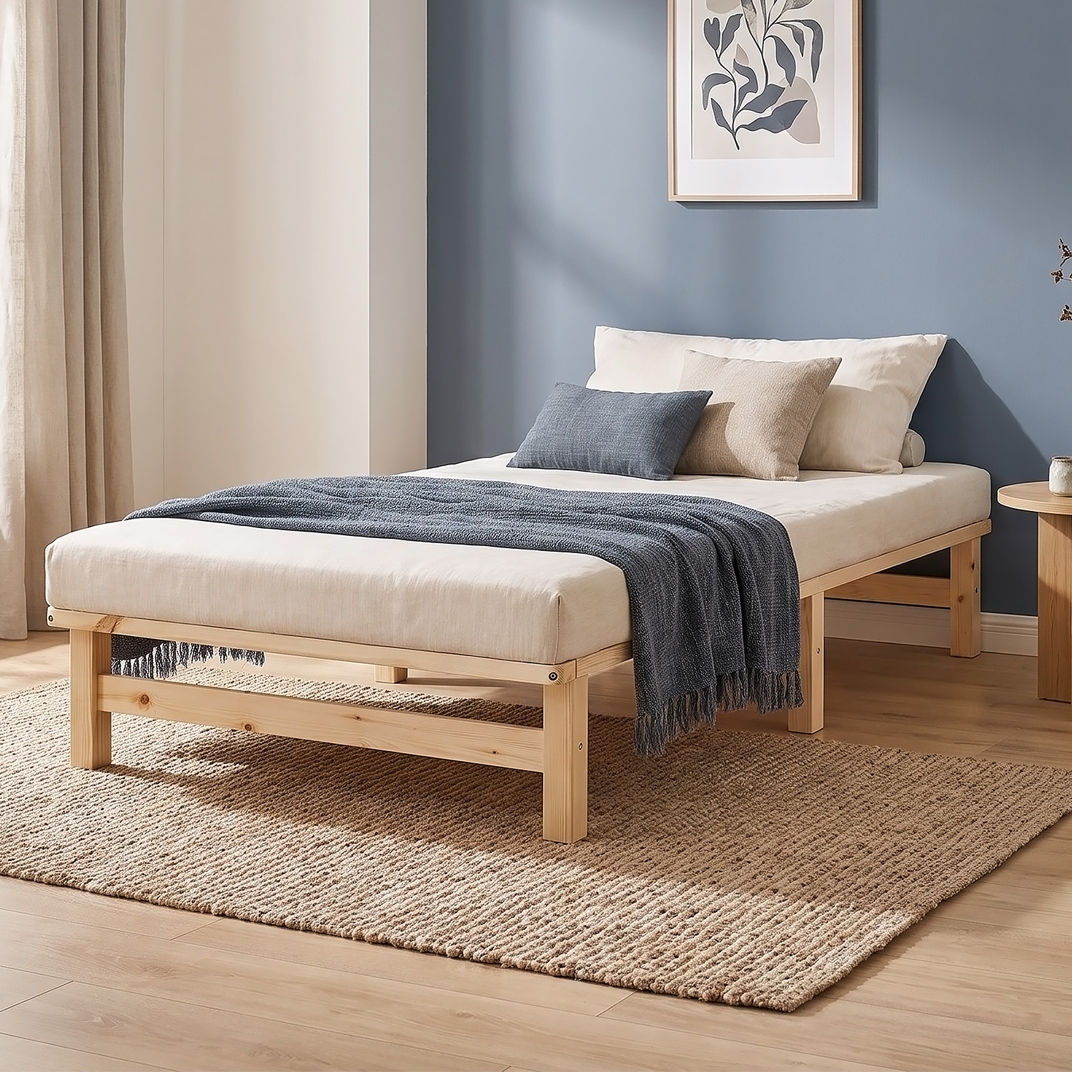 90x200 cm Natural Pallet Bed – Single Wooden Bed with Slatted Base