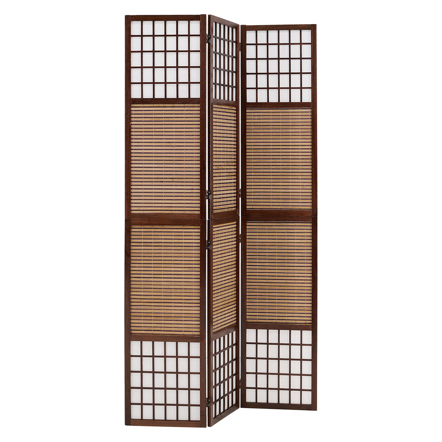 Brown 3-panel folding screen – bamboo & shoji rice paper, 200 cm