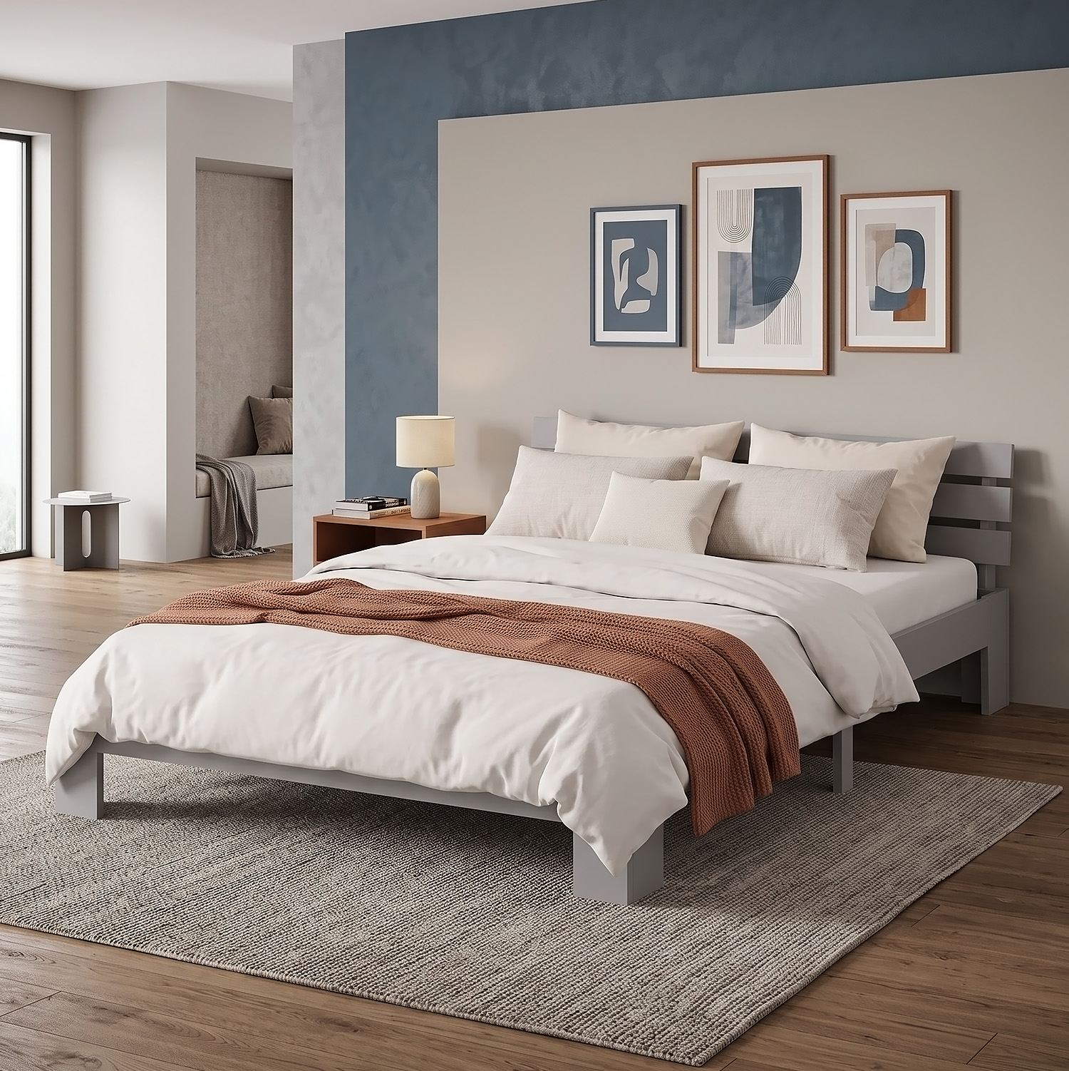 Solid Pine Wood Bed, 120x200 cm – Futon Bed with Mattress & Slatted Base