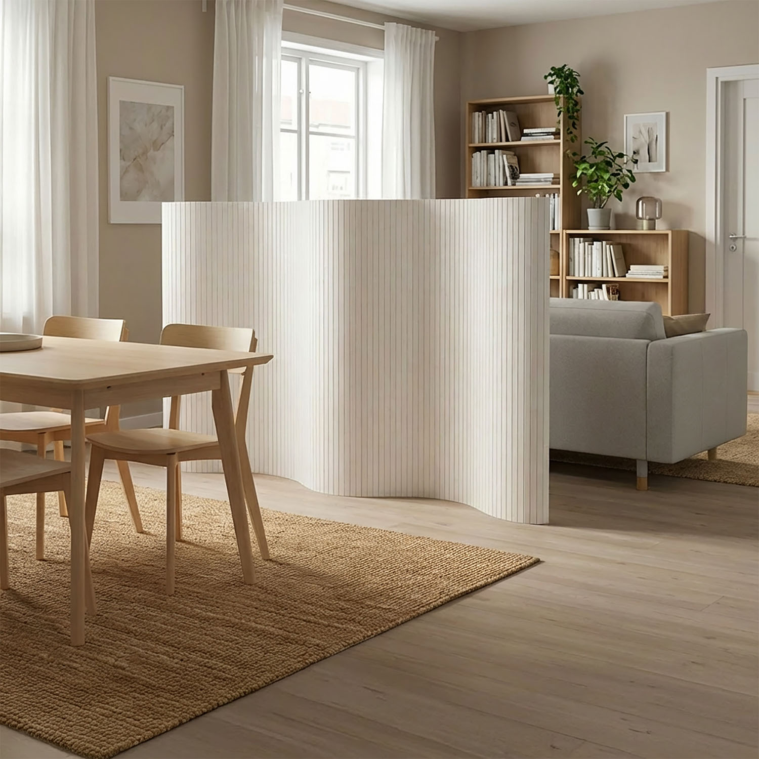 Paravent Bamboo Height 145 cm White | Room Divider | Partition Privacy Screen