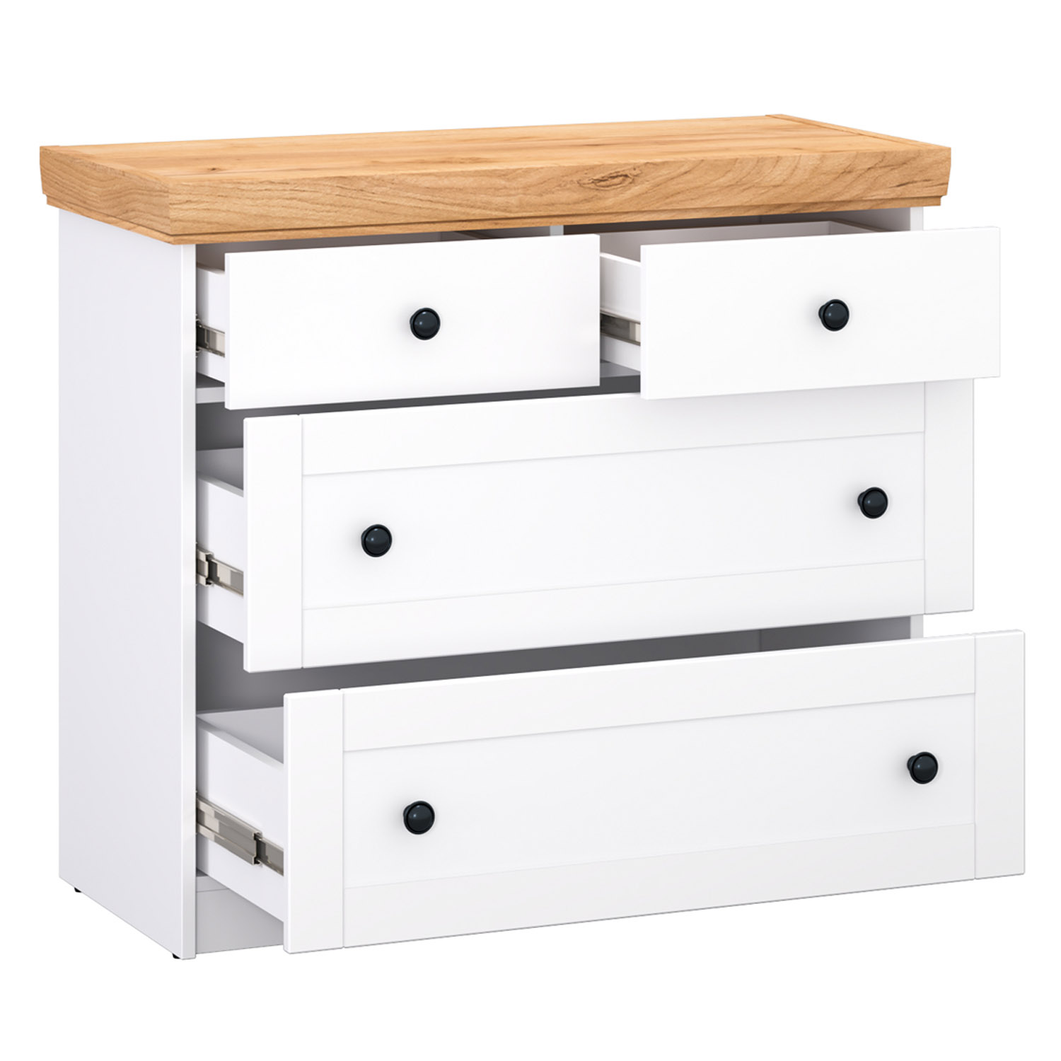 Chest of Drawers Sideboard Oak Matt White Wood Solid Cupboard with 4 Drawers