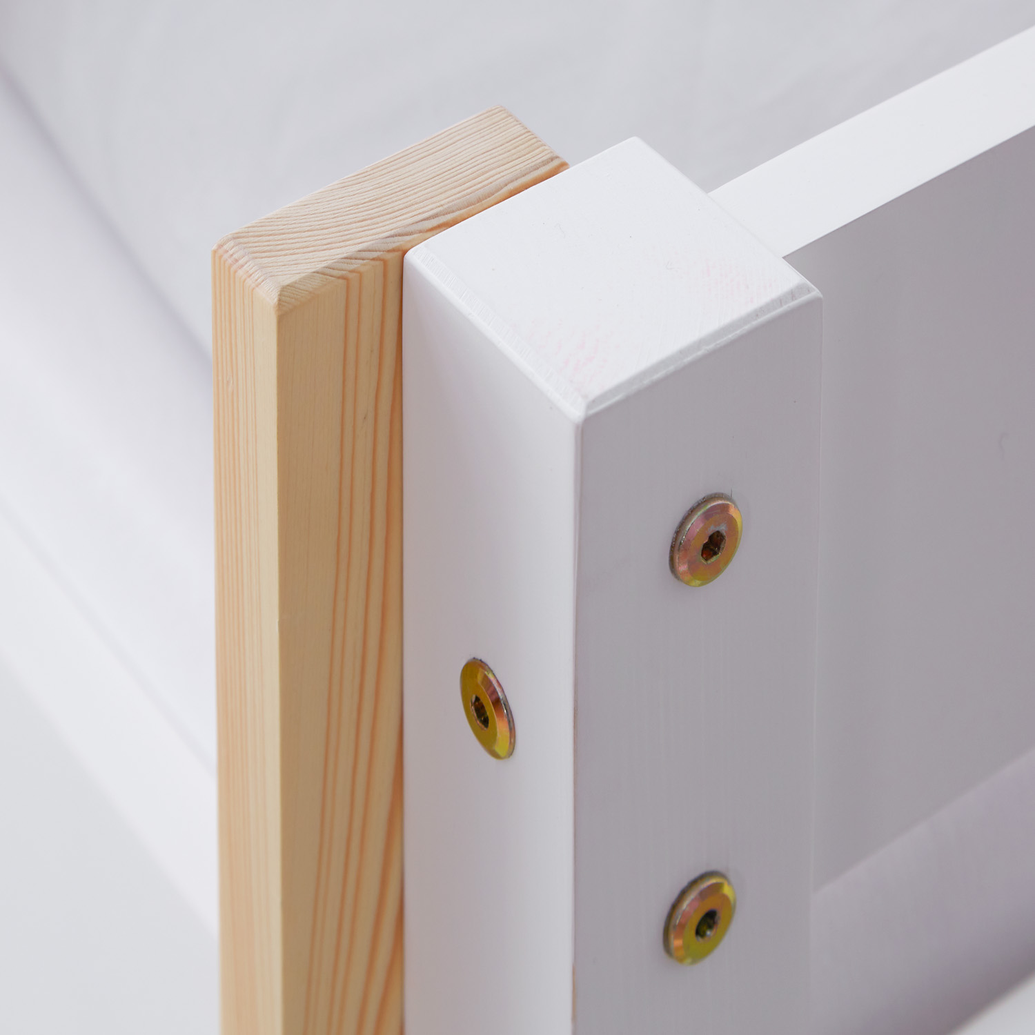 Loft Bed Kids 90x200 cm White | Ladder Natural | Fall Protection | with Slatted Frame