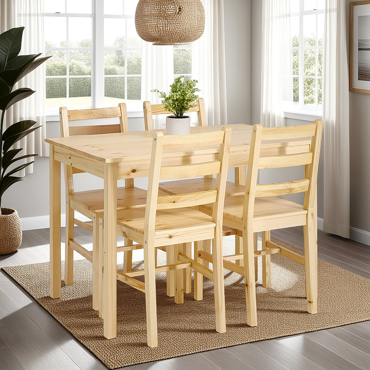 Dining set | 4-piece set chairs natural wood | country style | wooden dining table 108 x 65 cm