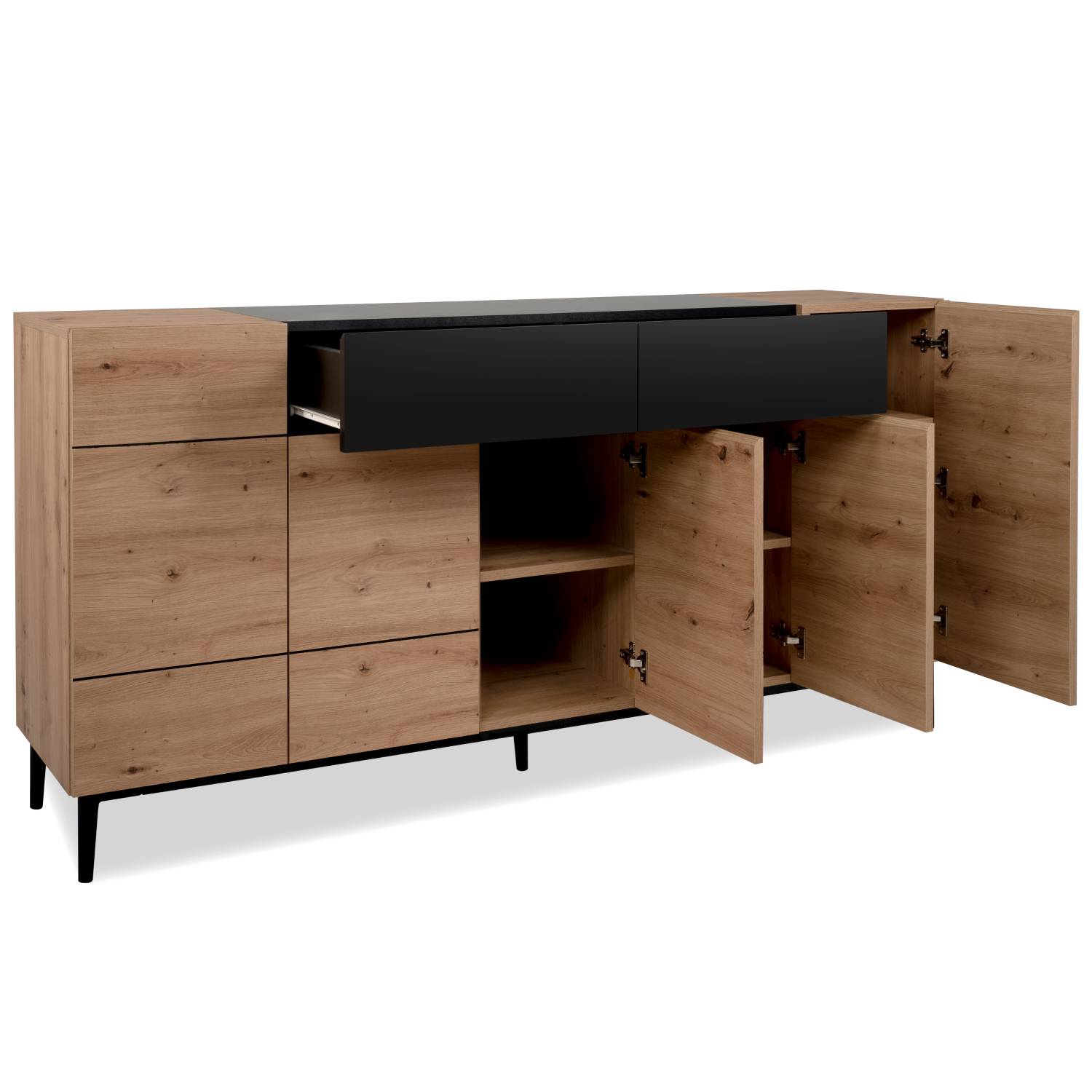 Sideboard Chest of Drawers Oak Wood in Natural Black Living Room Cabinet