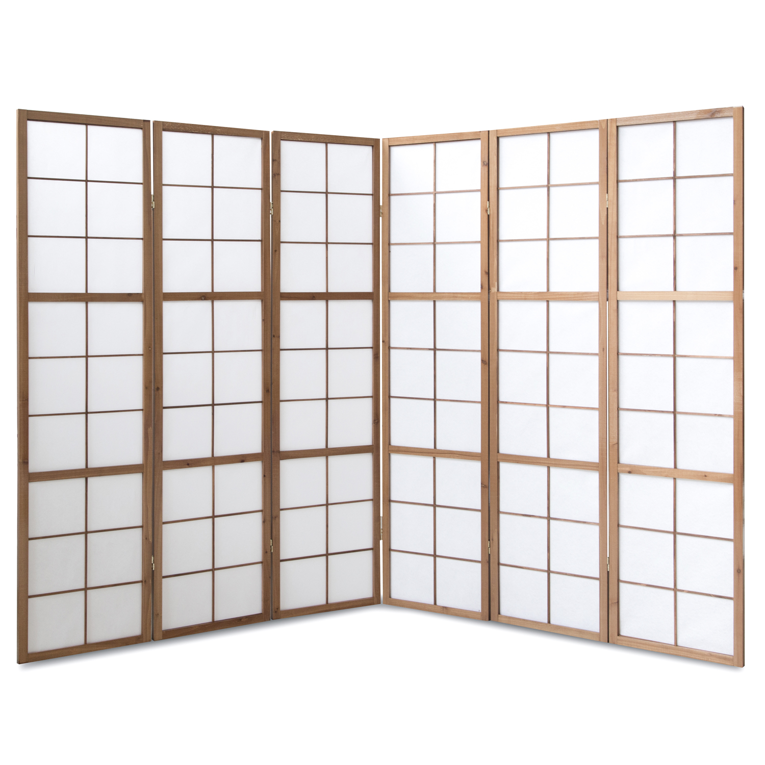 6-Panel Shoji Screen, Brown, 200 cm – Wooden Room Divider & Privacy Screen with White Rice Paper