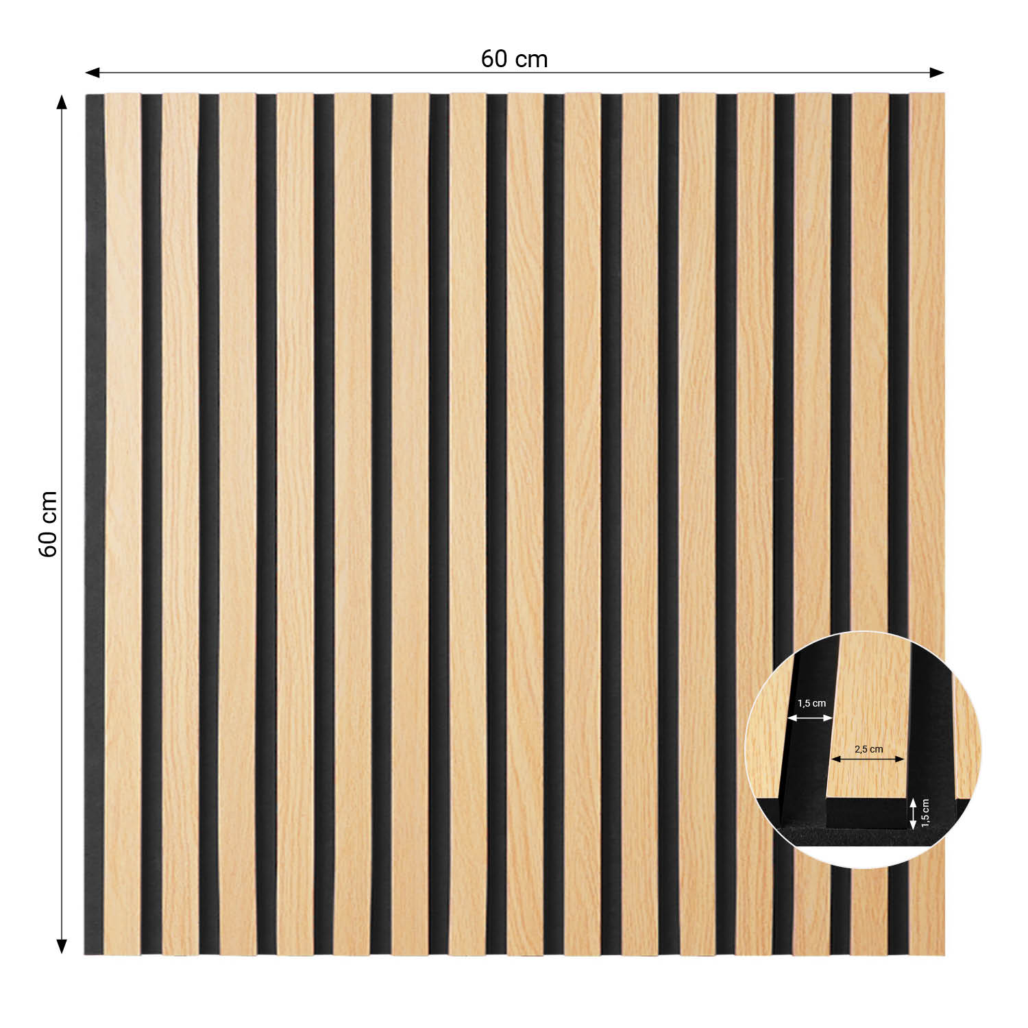 Acoustic Panels Wall Panels 60 x 60 cm Natural Oak | Wood | 4-piece Set | 3D Strips