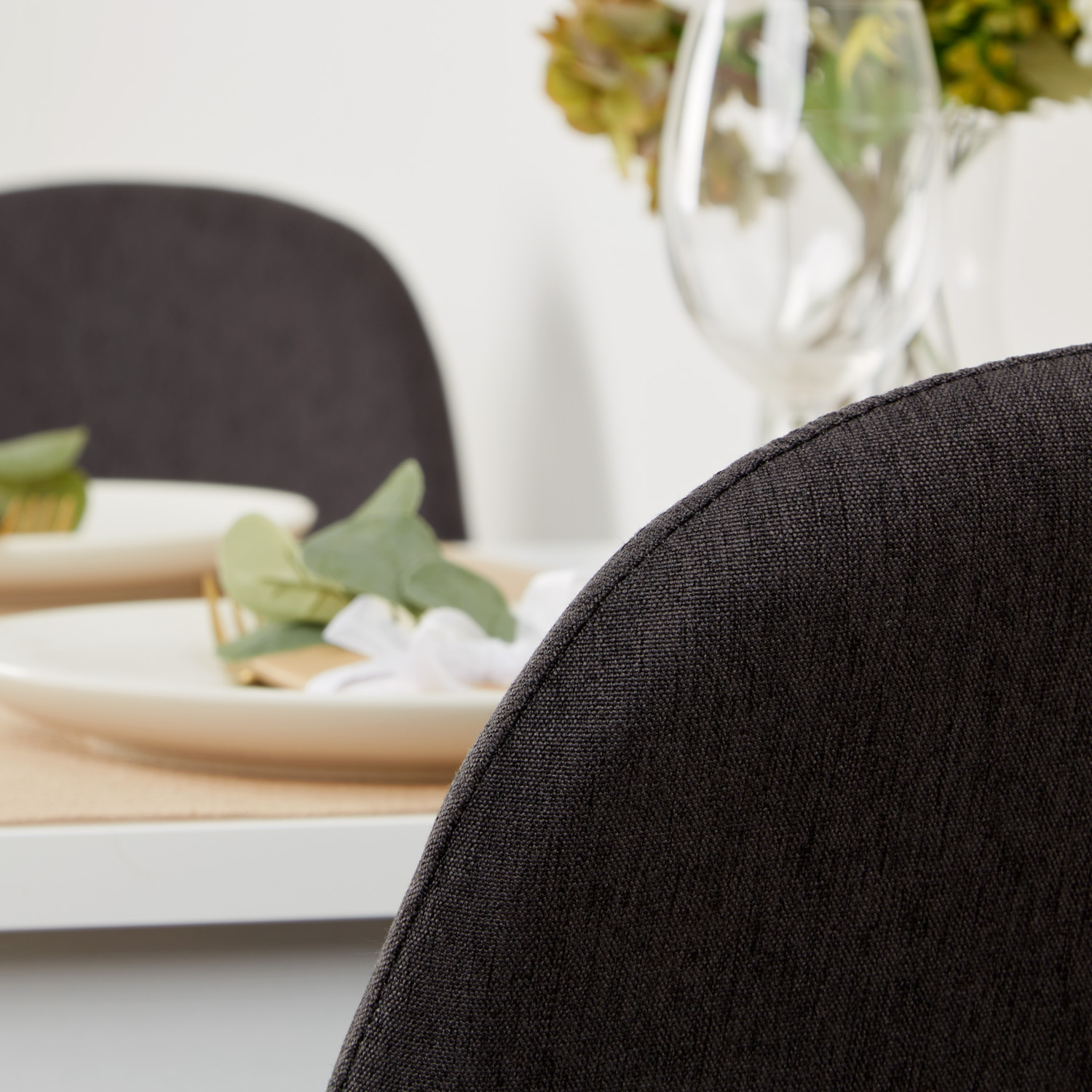Set of 2 Upholstered Linen Chairs in Anthracite – Elegant dining chairs with rounded backs and wood-effect legs