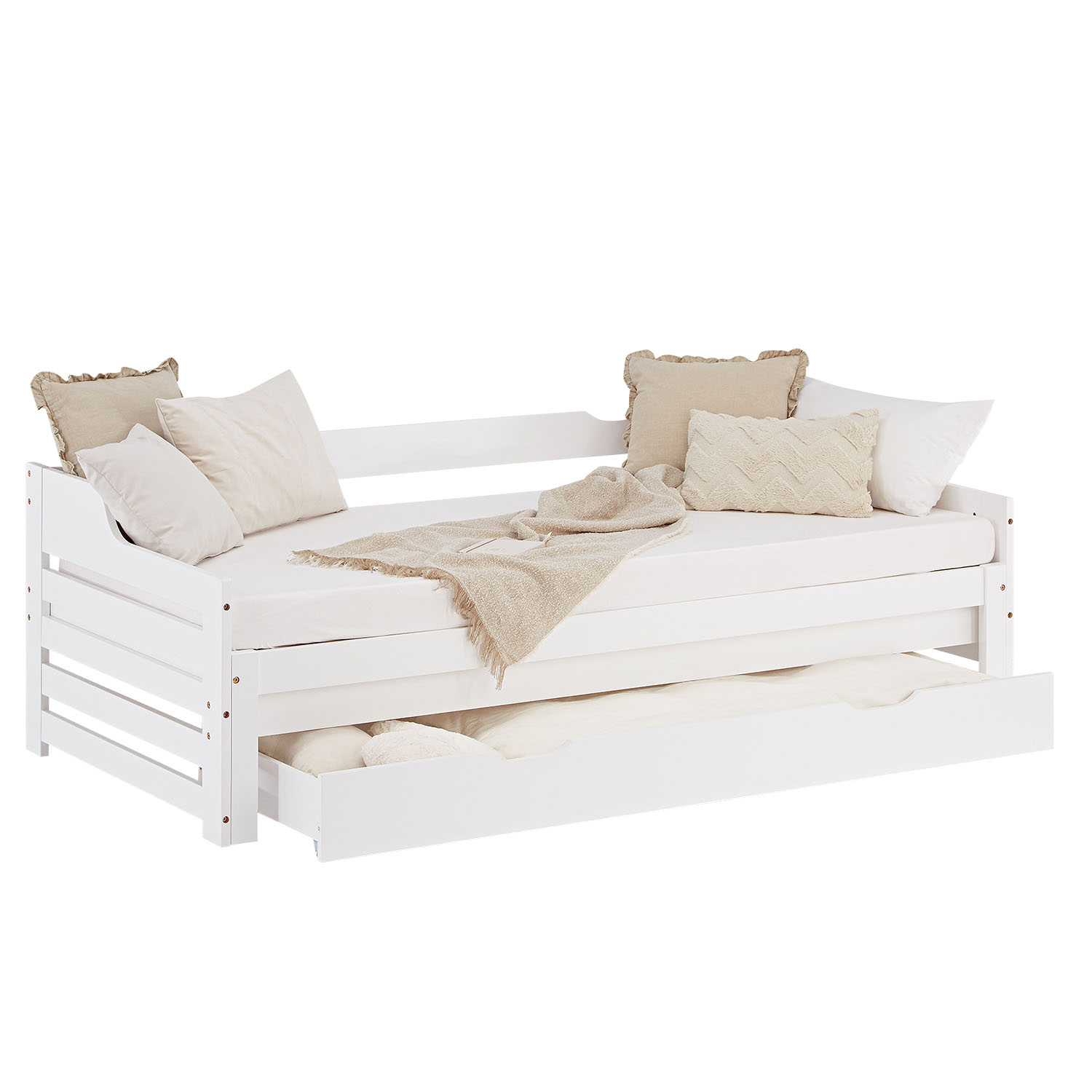 Wood Bed 90x200 cm White | Extendable to Double Bed | Storage | with Slatted Frame | Kids Youth Guest Bedroom