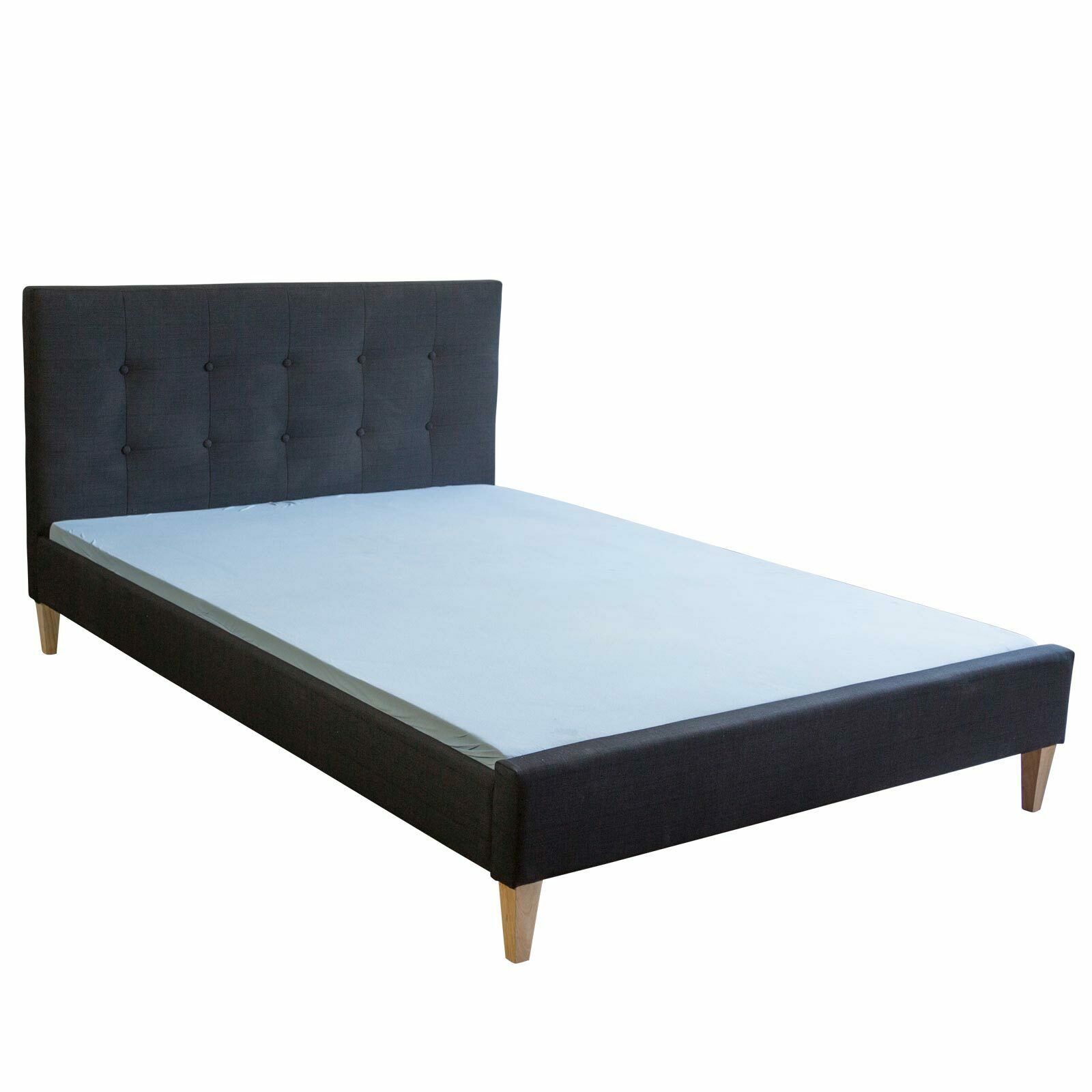 Upholstered bed 140x200 cm black | with slatted frame | double fabric bed frame