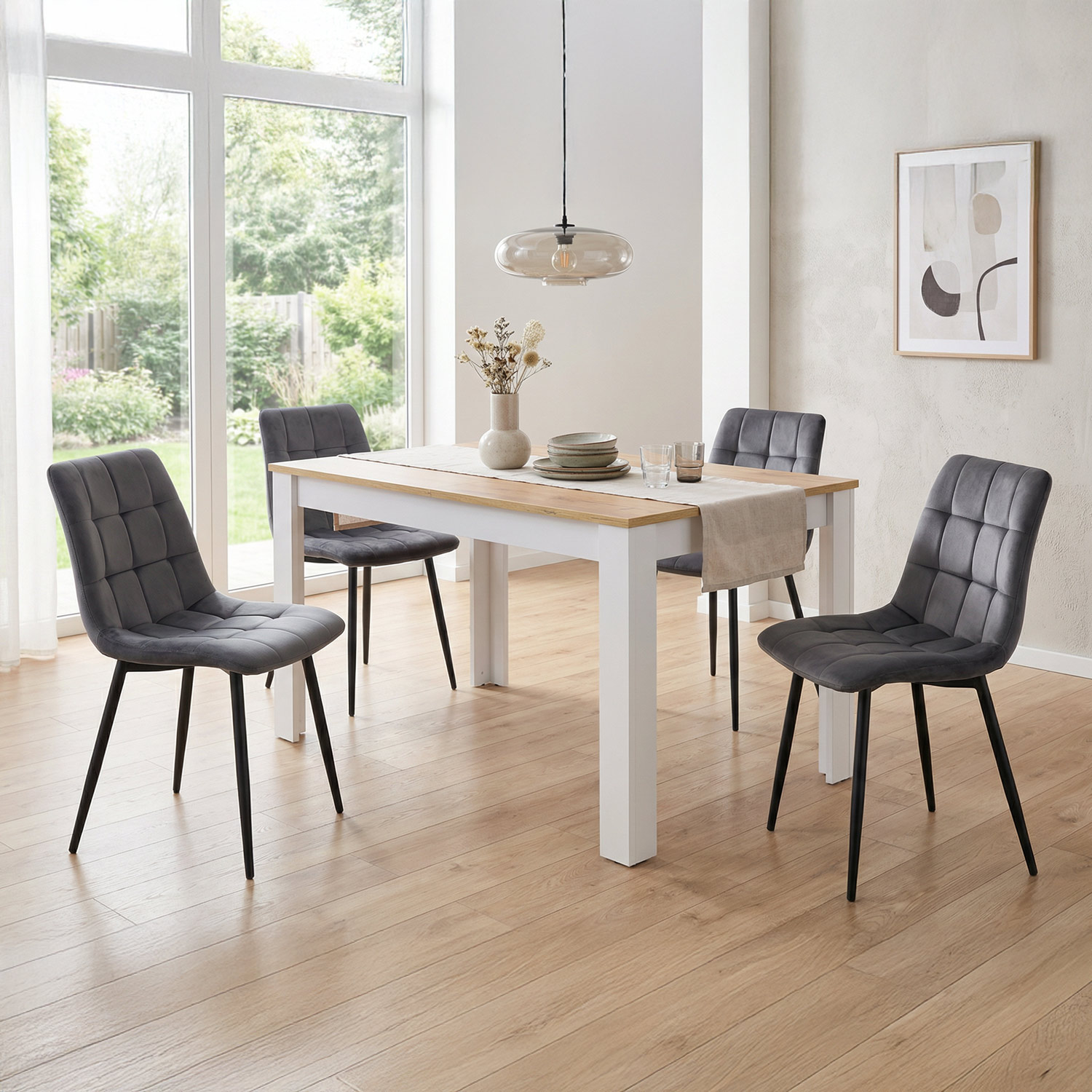 Modern Dining Table Kitchen Table White Wooden Table 135x86 cm Wotan Oak 8 Seater Extendable