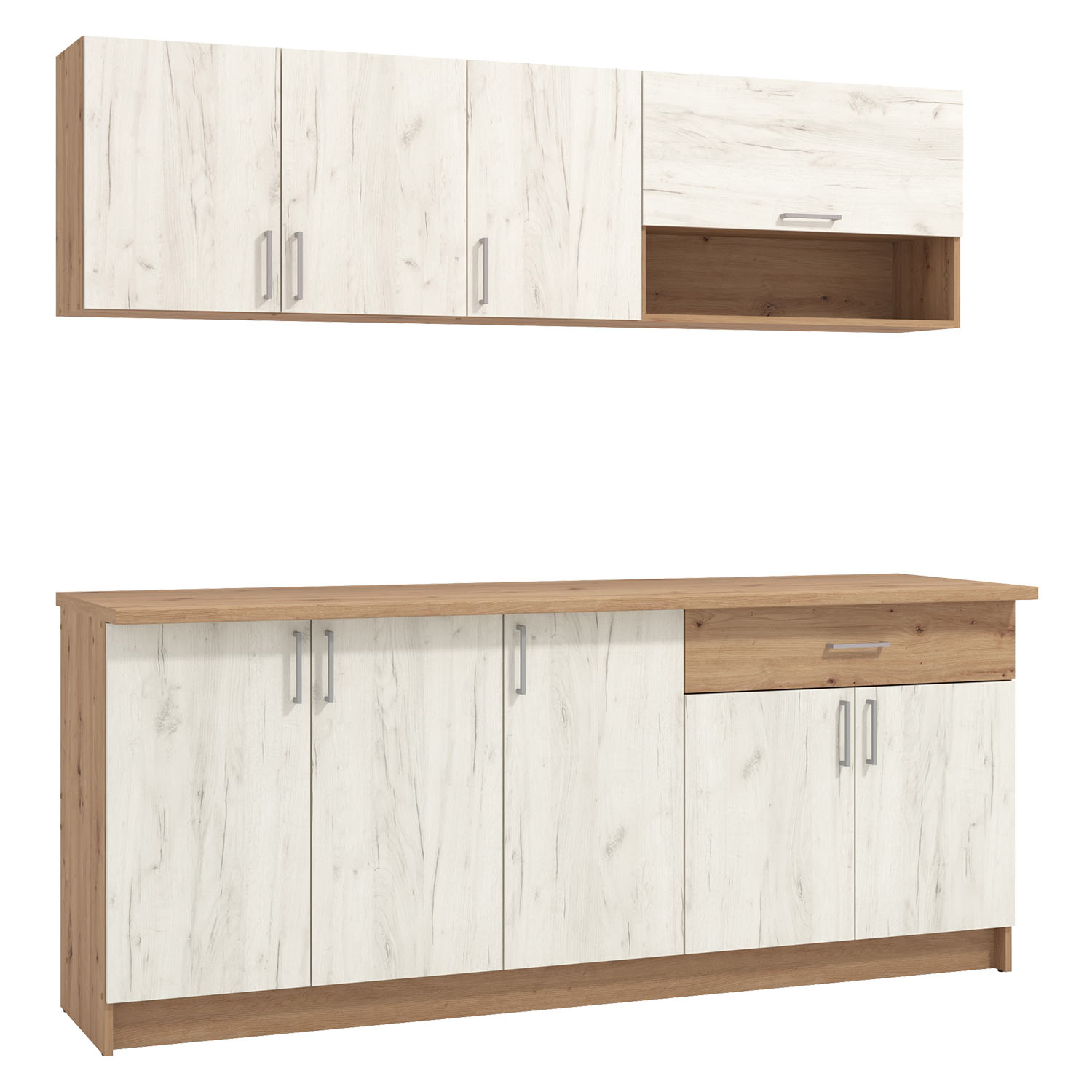 Kitchen Unit without Appliances 200 cm White Shabby | Oak | Single Kitchen | Mini Kitchen | Built-in Kitchen