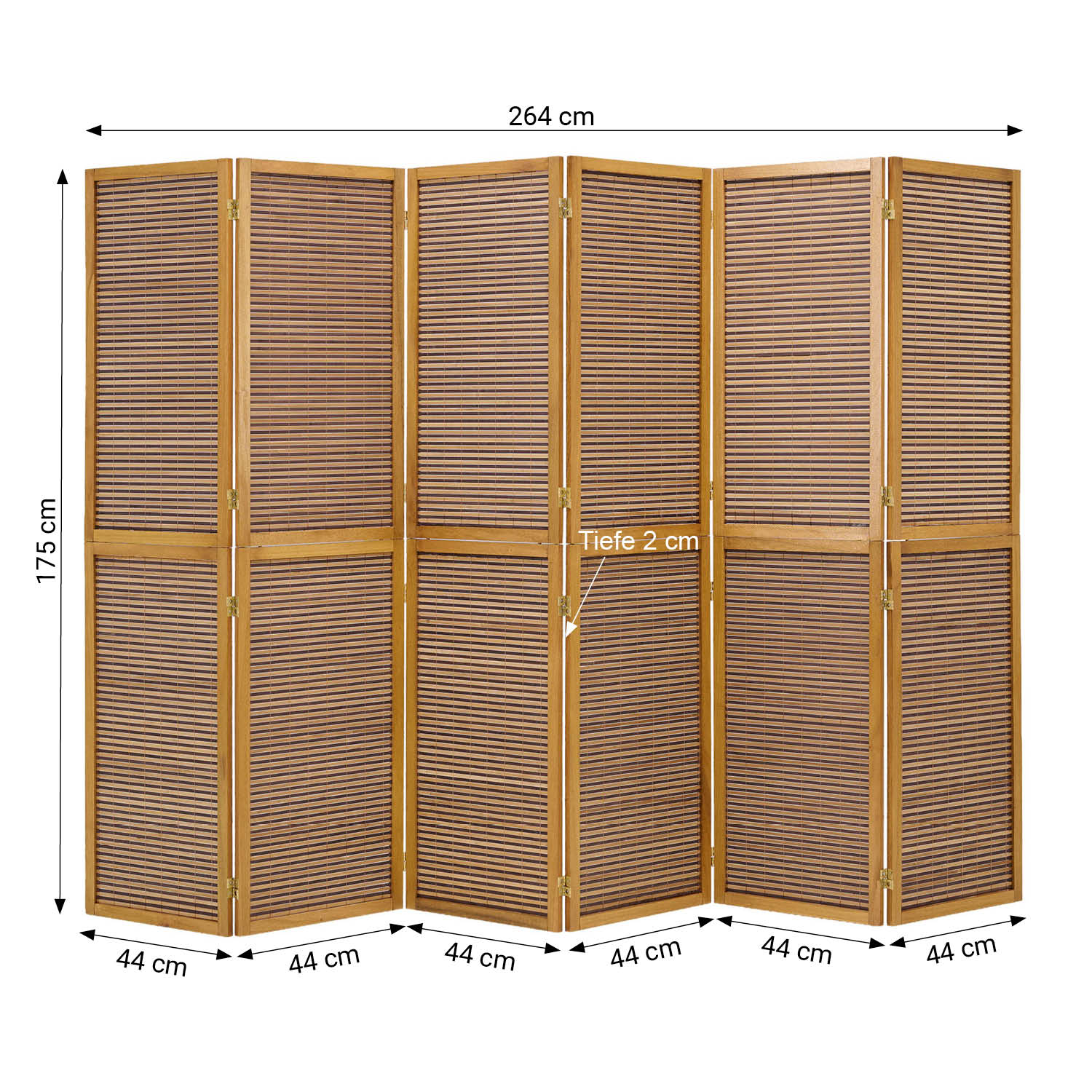 Paravent Brown Wooden Slats | 6-panel | Wood | Room Divider Partition Privacy Screen