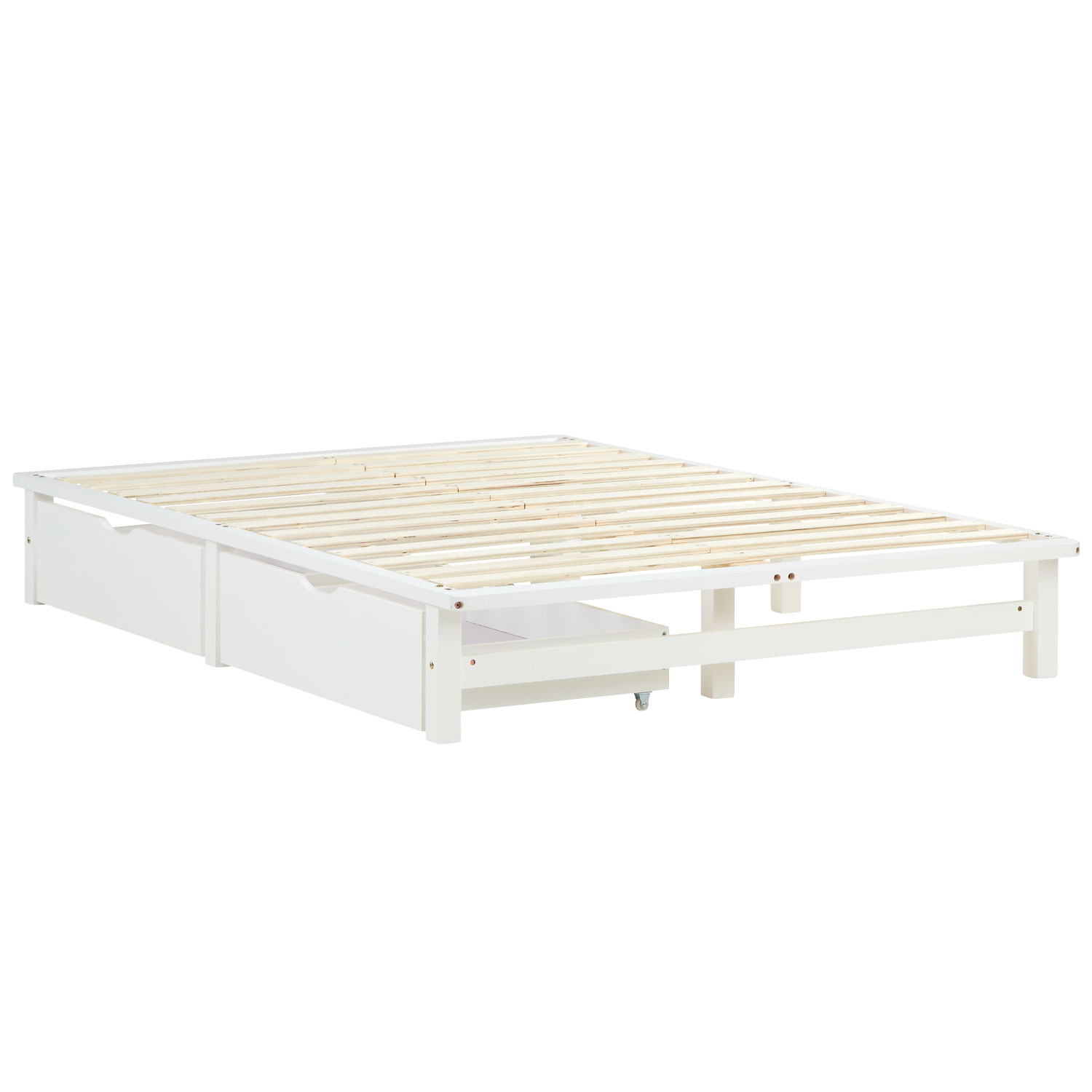 Pallet Bed 140x200 cm White | Double Bed with Storage Drawers | with Slatted Frame | Wood | Kids Youth Guest Bedroom