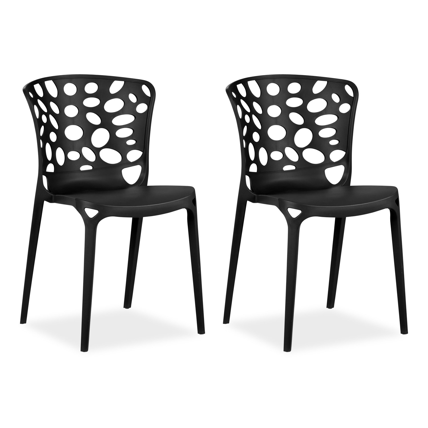 Garden chair Set of 2 Modern Black Camping chairs Outdoor chairs Plastic Stacking chairs Kitchen chairs
