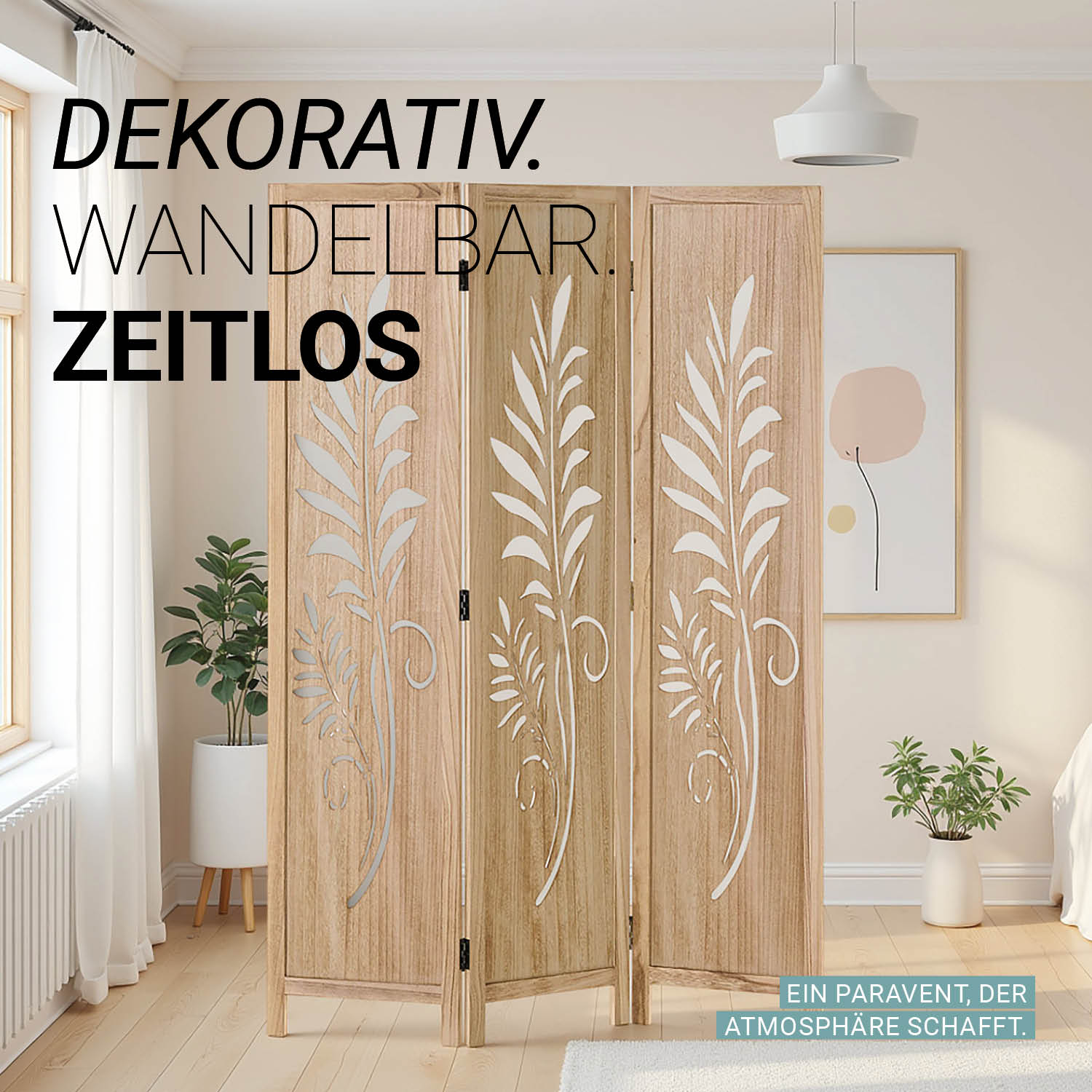 Paravent Natural Design | 3-panel | Wood | Decorative Room Divider | Partition Privacy Screen