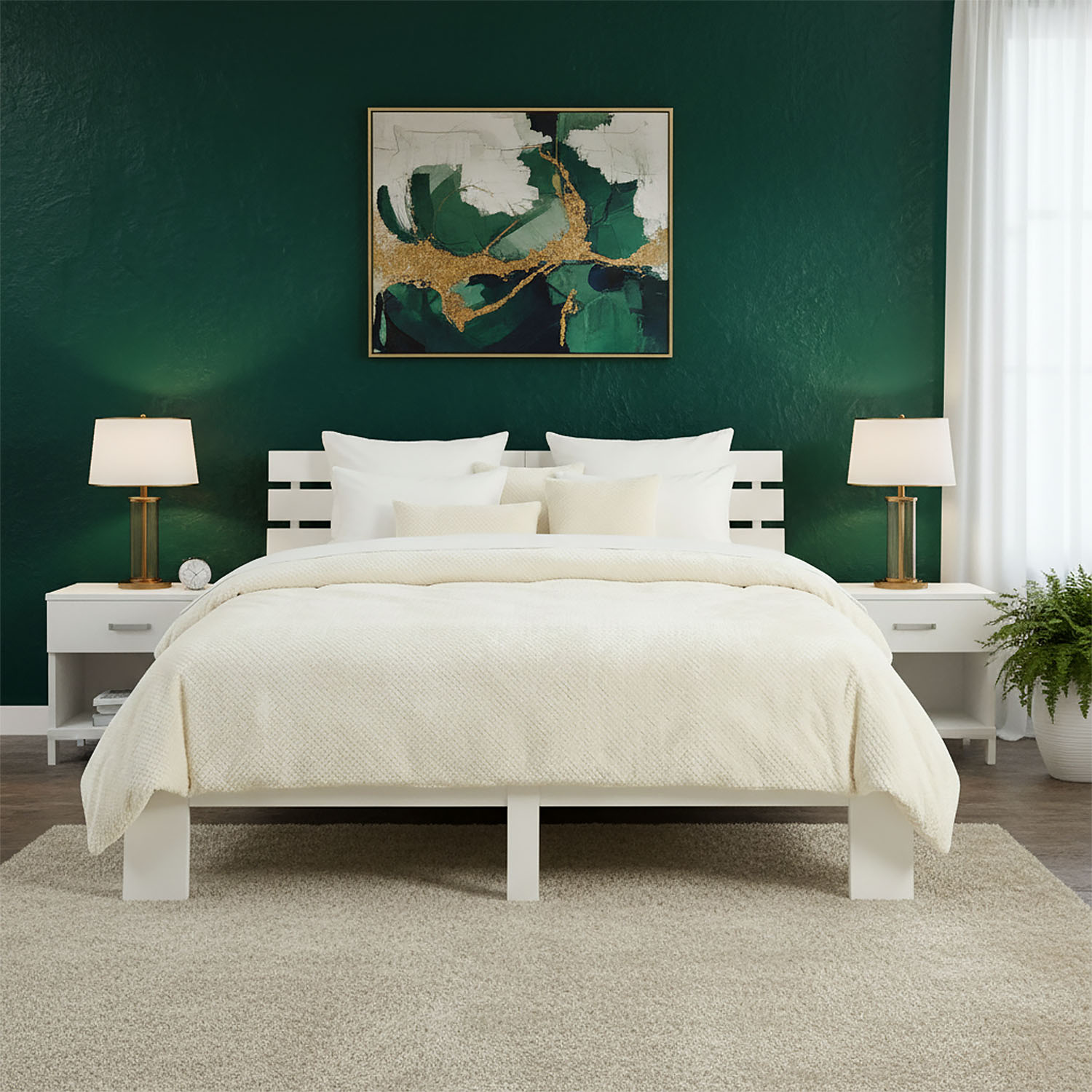 Wood Bed 160x200 cm White | Double Bed | with 2 Mattress | Solid | Kids Youth Guest Bedroom