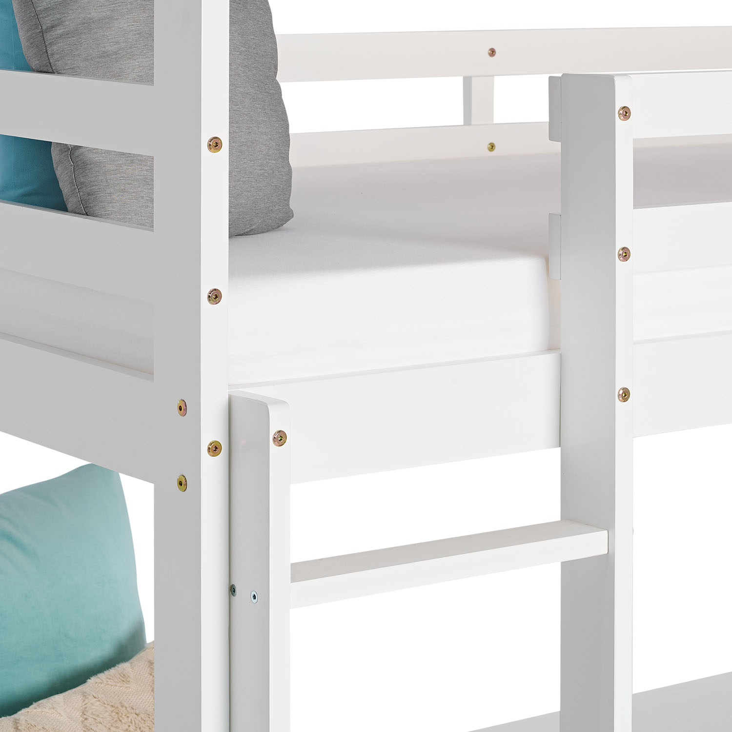 Triple Bunk Bed 90x200 with Mattresses Children´s Bed High Sleeper Cot White Wood Loft Bed Kids Bed