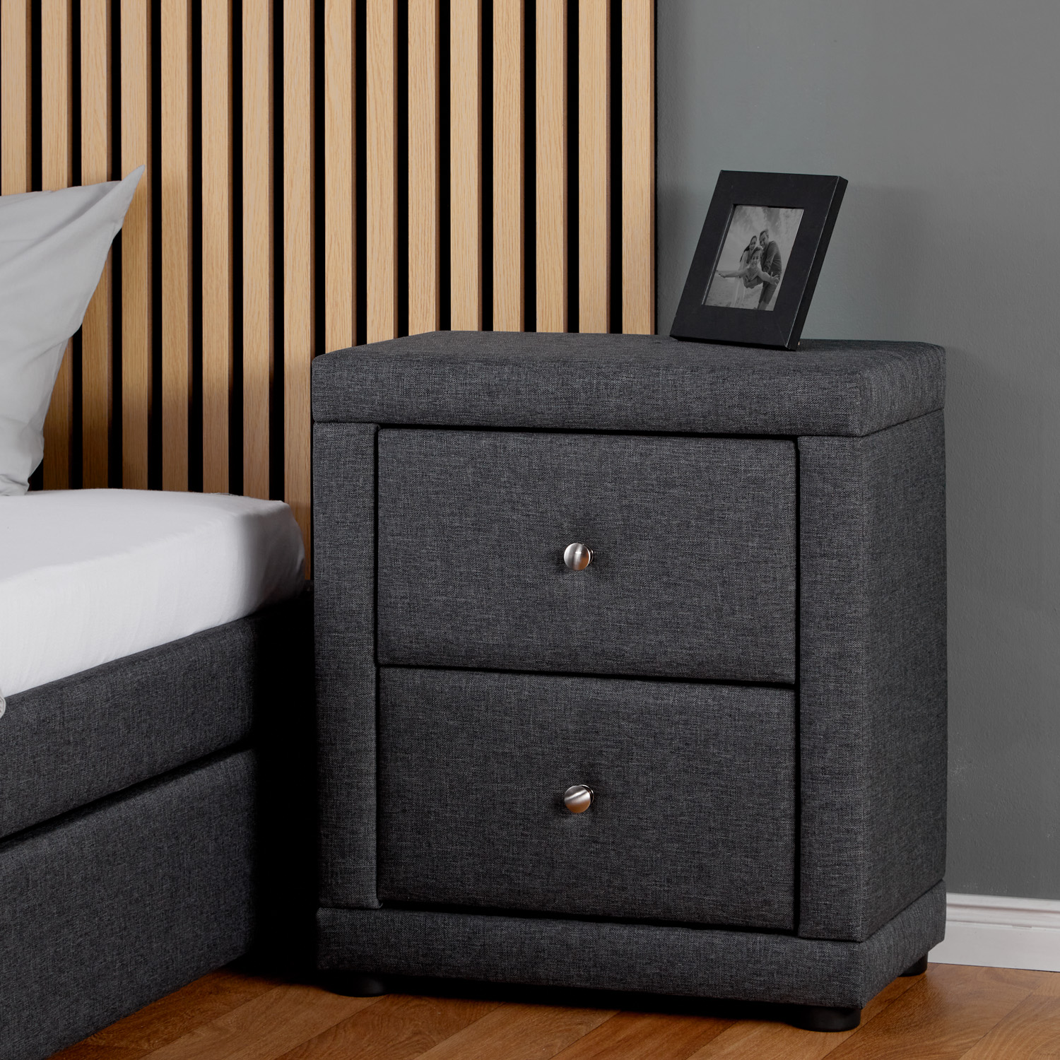 Bedside table Nightstand bedroom 2 Chest drawers Side table Grey fabric